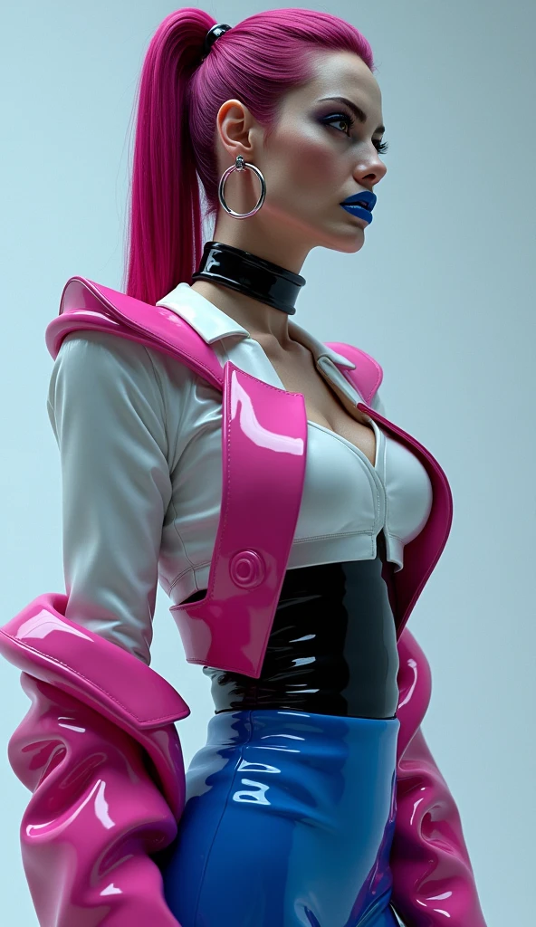 ((masterpiece:1.2, top quality)), (busty woman, smooth skin, detailed skin, detailed blue eyes behind glasses, beautiful, natural lips), 4K, photo of perfecteyes eyes, neon light, outdoor background, patternbodysuit, bodysuit, ((two-tone hair:1.35), (gradient hair) (blue hair) fading to (pink hair)), long hair, (high ponytail)
futuristic led glasses, cyberpunk glasses, opaque glass, steampunk background, ((Scene fashion cloth))