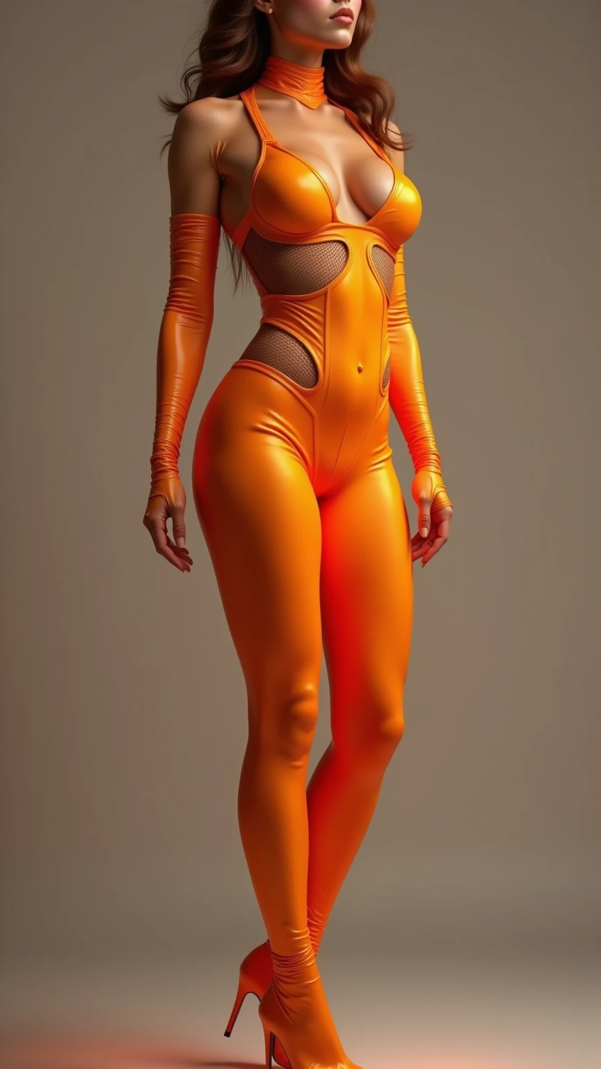 （bodypaint，golden colored），full bodyesbian，Long legs，perfect bodies，long whitr hair，standing，Perfect face