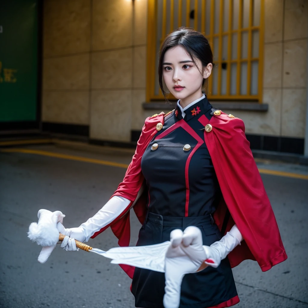 YamashiroRen, military uniform, epaulettes, white gloves, red cape, black pantyhose, yamashiro768, (invisible, no humans, headless, handless, faceless:1.5), cute big breasts, (8k, RAW photo, best quality, masterpiece:1.2), (realistic, photo-realistic:1.37), photon mapping, radiosity, ((Hasselblad photography)), physically-based rendering