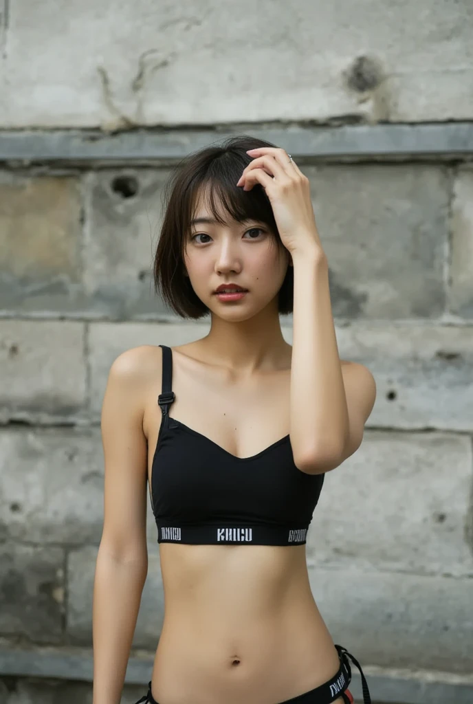 Lolita, smile, 20-year-old, ((highest quality)), ((masterpiece)), (High resolution:1.3), ..3D, beautiful (cyber punk:1.3), Stylish woman, Embarrassing, invisible waist skin, Belt below the waist,Ultra-fine illustrations,Blonde Hair , amount,  Shiny, Black Hair,