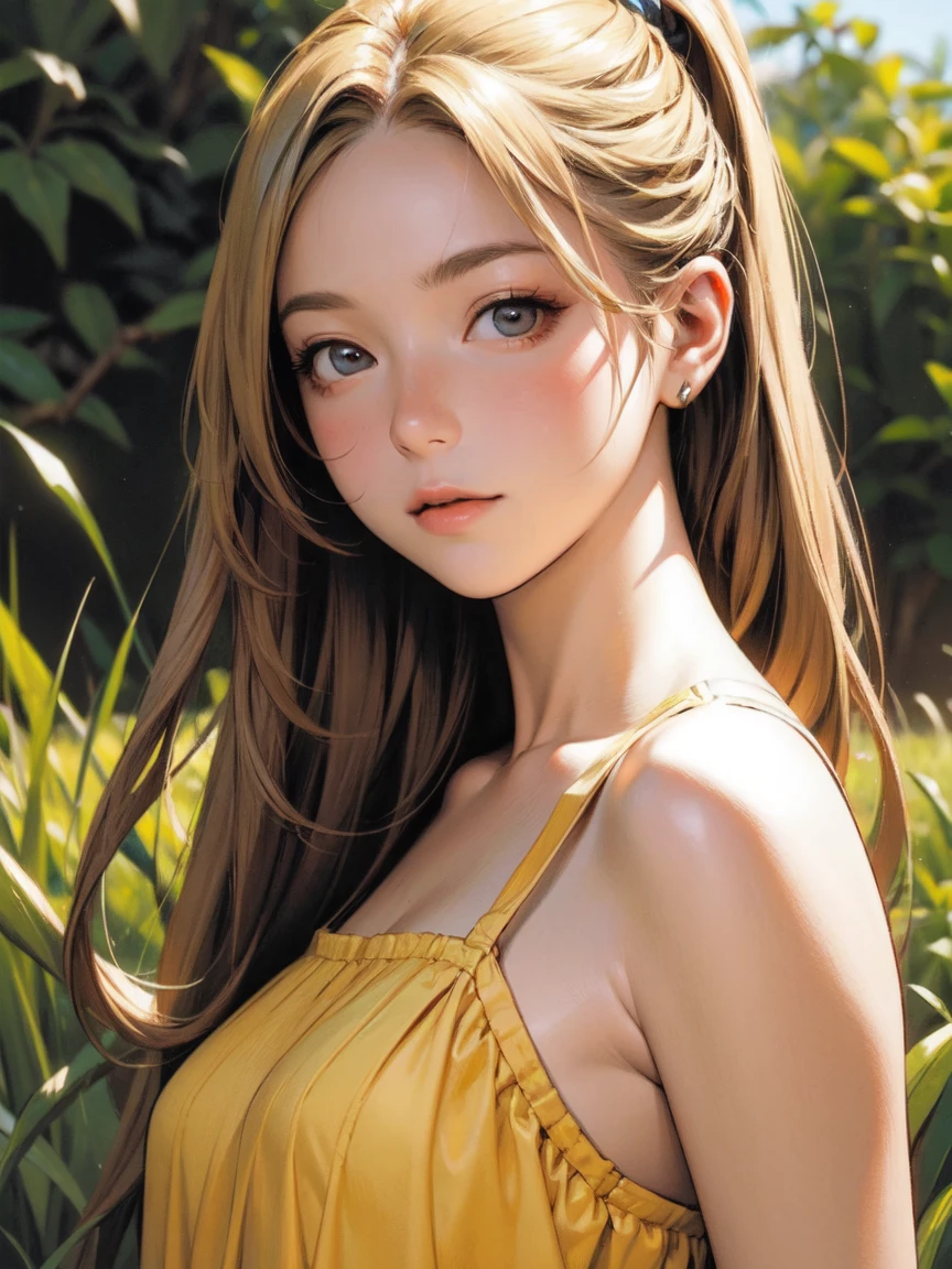 photoRealistic,Realistic, Alone, photoRealistic, Best Quality,  Ultra Hi-Res,  1 girl,, , Blonde in a ponytail, Wearing a yellow sundress, A gentle breeze blowing through the grass,, ,  1 girl,, beautiful, masterpiece, Best Quality,   very detailed face  , perfect lighting,  1 girl, Alone,, , Best Quality,  Ultra Hi-Res, photoRealistic,, Super detailed,, masterpiece, Best Quality, , Nancy 1, 