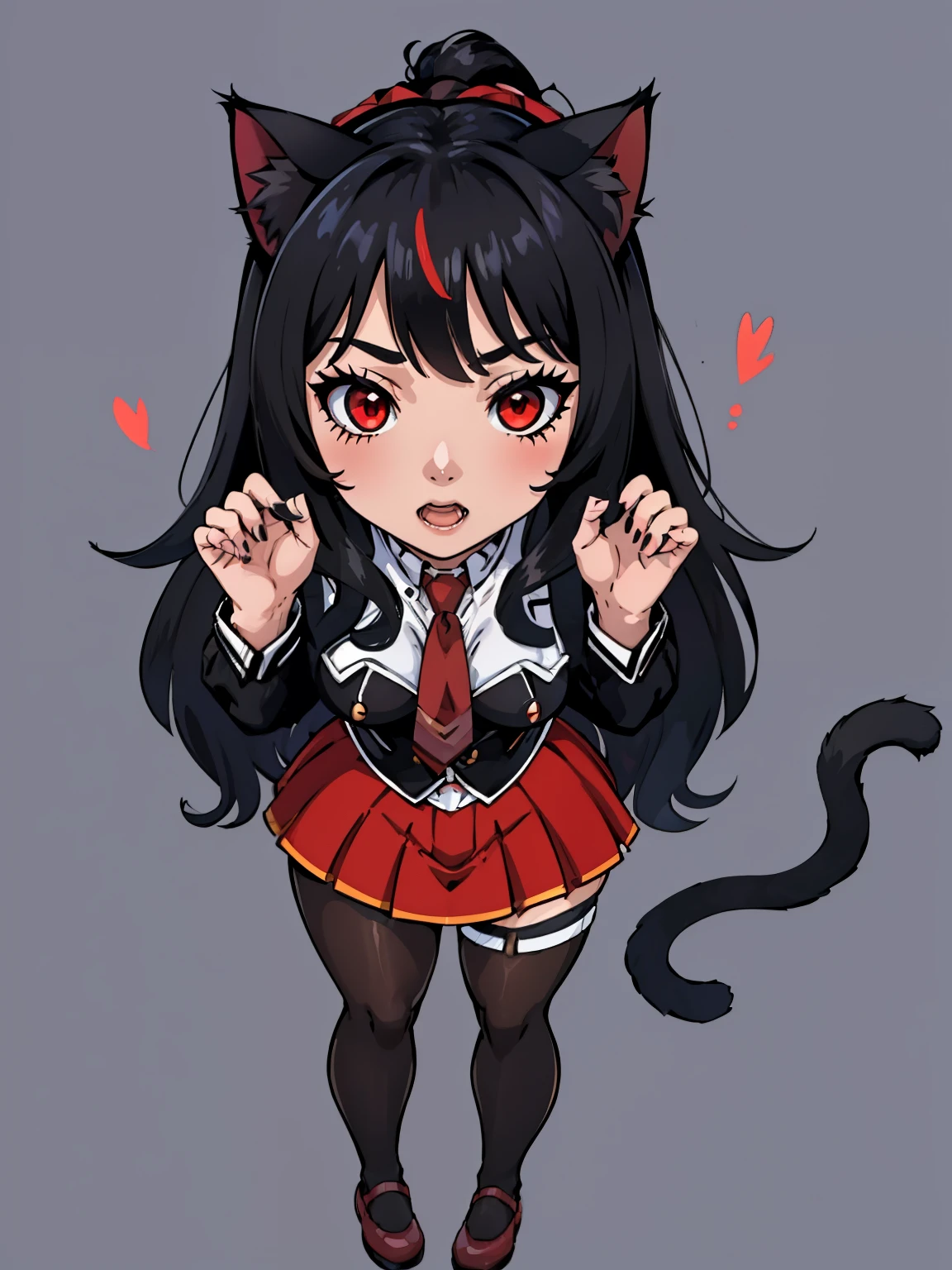  ((junkotvv black hair, fringe, cat ears, red eyes)), black bible ,  big breasts,  Full Body Shot,  white shirt , tight red skirt, classroom background