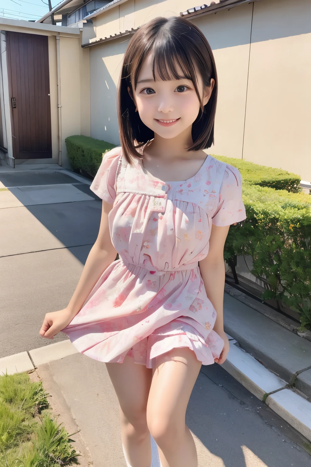 masterpiece、４k、 real Japanese elementary school girl、、  princess babyface , 可愛くてcute,cute,  innocent face 、Baby Face、Baby-like face:0.5、smile:0.7、Summer clothes、Light clothing、Thighs、Thin legs、