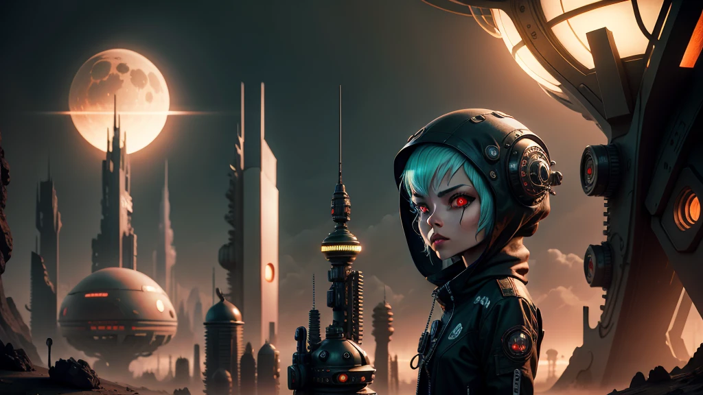 a martian with one eye, detailed alien cyberpunk face, detailed alien head, detailed alien skin texture, alien smoking weed, martian holding a futuristic bong, surreal sci-fi landscape, glowing neon city skyline, crumbling martian architecture, vibrant color palette, dramatic lighting, cinematic composition, intricate detail, photorealistic, 8k, best quality