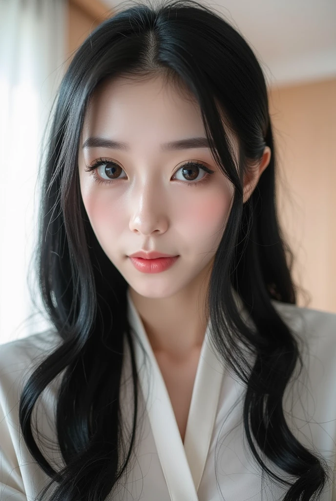 ((best quality)), ((masterpiece)), (detailed), perfect face, teacher uniform, seductive look, korean makeup