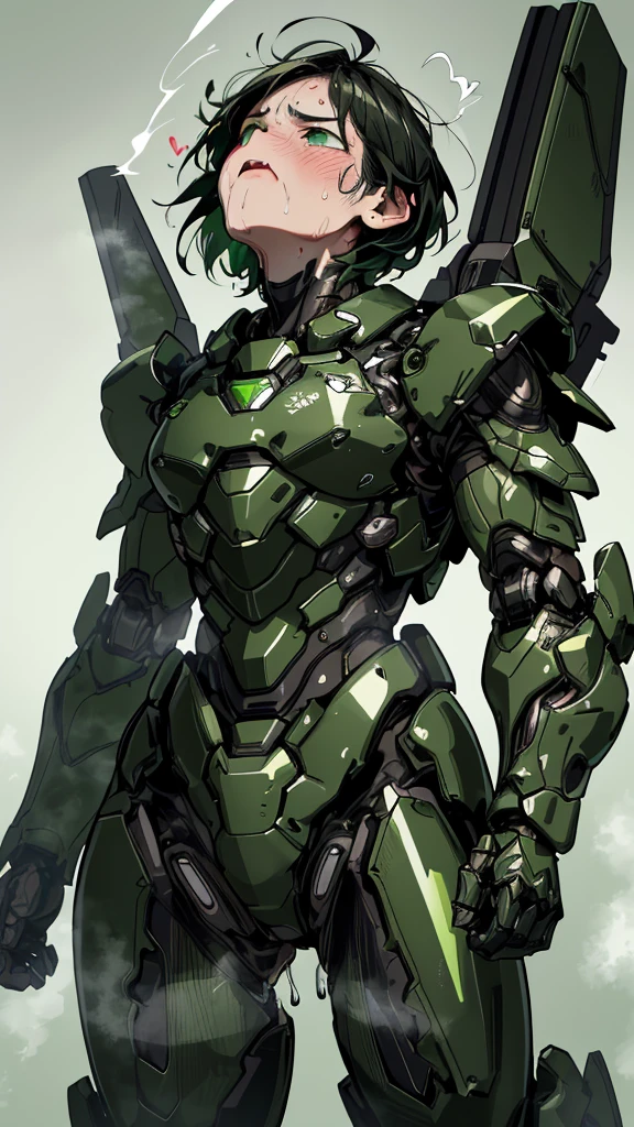 ,   very detailed,   More Information ,  High image quality, 最 High image quality,  High image quality, 1080P 、  smoke coming out of the wound   　Green Armor、    steam comes out   、cute((全身のSerious damage))(   injured woman in a robot suit dressed in green and black...)()(Broken Armor)  Black Hair  、  short hair like a boy  、Torn Armor、   wet hair   、 Open Your Mouth 、(Steam from the bodyが上がる)Sweaty face、It hurts again、Serious damage、、saliva dripping from the mouth、Female university student　　( Face dressed in green and black   ) ((Steam from the body))   looks up　saliva