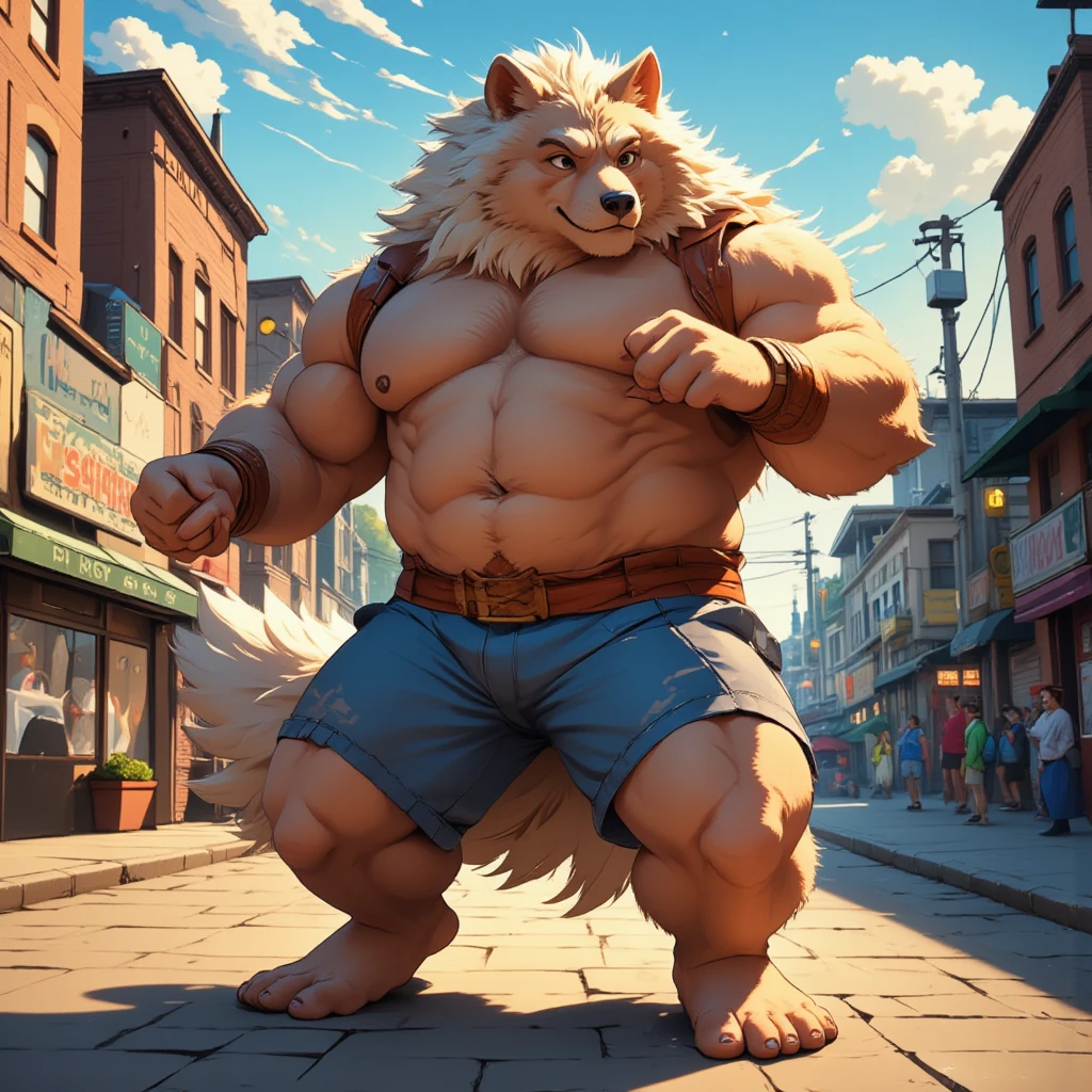 character focus, full body, looking away, back view, back focus, dynamic angle, street dancer, muscular middle-aged wolf man, happy, little smile, street fashion, jacket, pants, street dance, dancing, dynamic pose, standing, full body in Michelangelo Buonarroti style, digital illustration anime, housamo style, detailed painting landscape, afternoon, city scape, street, outdoor, full color, HDR, BREAK complete anatomy, perfect proportions, beautiful thigh gap, fluffy body, intricate fur details, beautiful fur texture, BREAK detailed wolf tail, detailed toe, 5toes, 5toes nails, beautiful foot, detailed hands, 5fingers, 5fingers nails, BREAK aesthetic anime face, insanity detailed face, male face, big face, square jawline, aesthetic anime eyes, detailed brown eyes, detailed brown cornea, detailed dark brown irises, detailed pupils, male eyes, big eyes, male eyebrows, innocent look, beautiful beard, BREAK masterpiece, official art, best quality, very aesthetic, absurdres, super fine illustration, great quality, BREAK noise reduction, very highres, large filesize, high quality, 32K, 8k wallpaper, dynamic lighting, BREAK insanity detailed, ultra detailed, intricate details, extremely detailed, detailed texture, an extremely delicate and beautiful, BREAK e621 illustration, osukemo, kemohomo, anthropomorphic, furry, cartoon, harmonious body, pastoral face, virtuous eyes, street atmosphere