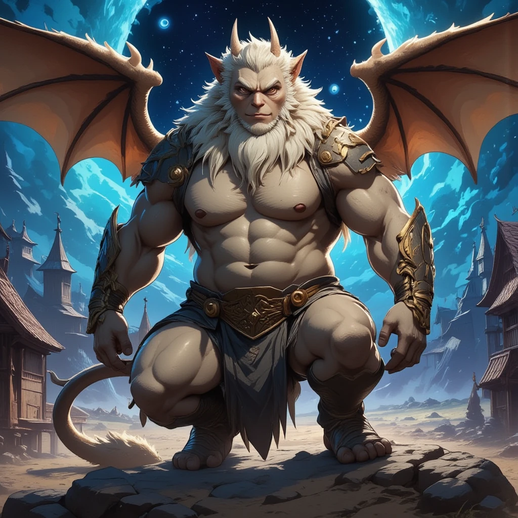 character focus, full body, looking away, dynamic angle, full body in Michelangelo Buonarroti style, housamo style, digital illustration anime, BREAK muscular middle-aged daemon man, silver gray skin, megabat wings, complete anatomy, perfect proportions, beautiful thigh gap, fluffy body, intricate fur details, beautiful fur texture, BREAK (a detailed elegant daemon 1 tail), detailed toe, 5toes, 5toes nails, beautiful foot, BREAK detailed hands, 5fingers, 5fingers nails, BREAK aesthetic anime face, insanity detailed face, male face, big face, square jawline, aesthetic anime eyes, detailed brown eyes, detailed brown cornea, detailed dark brown irises, detailed pupils, male eyes, big eyes, male eyebrows, innocent look, beautiful beard, BREAK clothed, costume, armor, loincloth, perfect composition, fighting, quantum electromagnetic life form force, dynamc pose, detailed painting landscape, kaleidoscopic swirls, old castle, indoor, full color HDR, BREAK masterpiece, official art, best quality, very aesthetic, absurdres, super fine illustration, great quality, BREAK noise reduction, very highres, large filesize, high quality, 32K, 8k wallpaper, dynamic lighting, BREAK insanity detailed, ultra detailed, intricate details, extremely detailed, detailed texture, an extremely delicate and beautiful, BREAK e621 illustration, osukemo, kemohomo, anthropomorphic, furry, cartoon, harmonious body, pastoral face, virtuous eyes, epic atmosphere