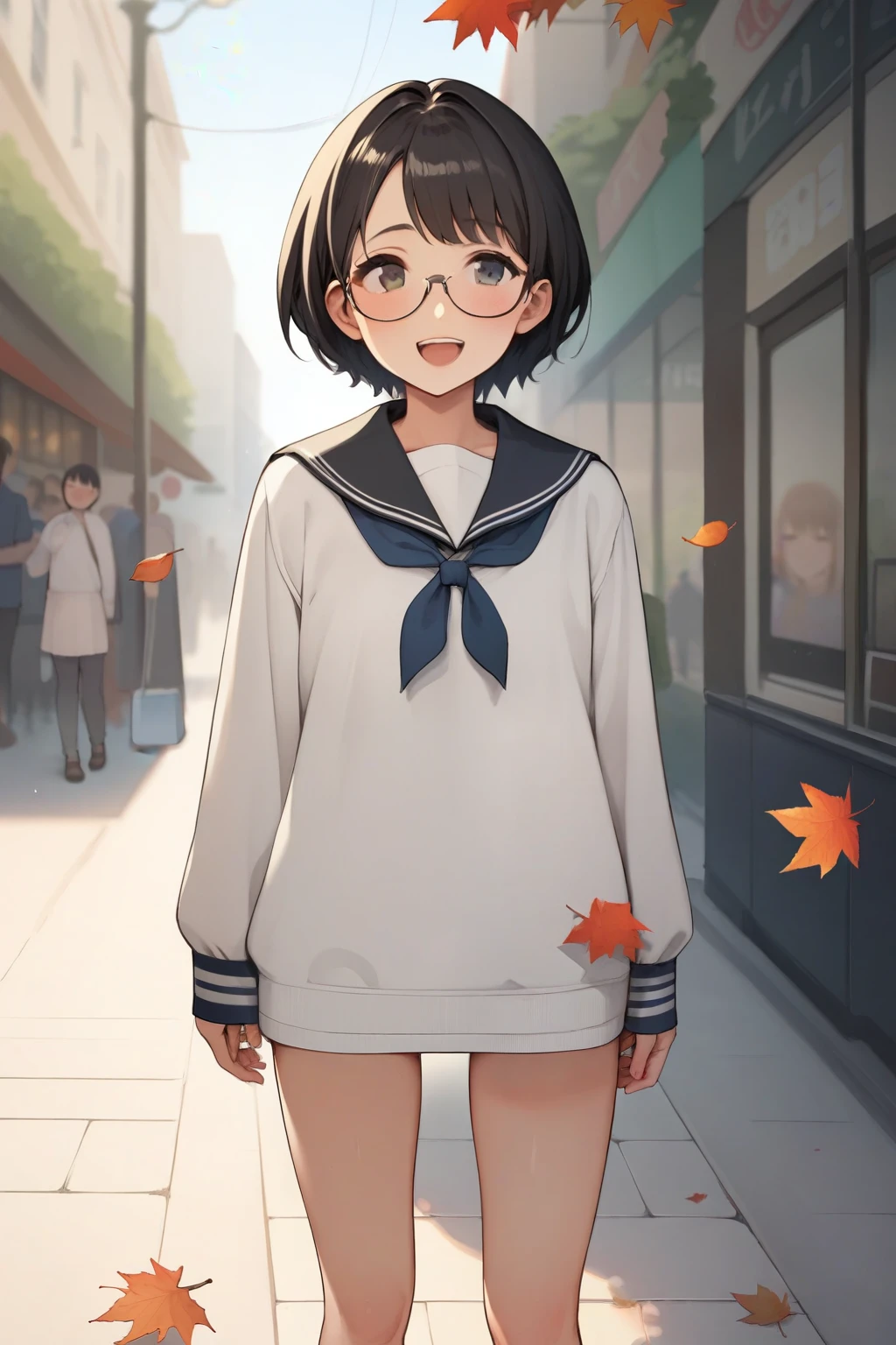  score_9,  score_8_up,  score_7_up, sauce_anime break， High image quality ，  a very young girl ，1 person，A shy smile， fisheye lens，shy，  very cute ，baby face，Glasses， Very kinky girl ， Very short stature ，  flat chest，Long sleeve sailor suit， Autumn shopping street ， fall leaves for vaginal discharge，In a crowd of people，A clever gesture，&#39;Body Type，Very small ass， thin thighs，Short legs， smaller ， feet ， Very large erect clitoris ，Very large, want, Fluffy, Black labia， The overused black anus is widening and shaking  {x}  is inserted into the vagina through a red triangular pylon placed at a construction site.:1.5， Very kinky girl ,  QR code for lower abdomen  ， Large uterine prolapse:1.3，excretion，Urine stains，excretion，  giant heart particles ，  lower abdomen barcode payment method  :1.3，Smegma:1.4， spanking，