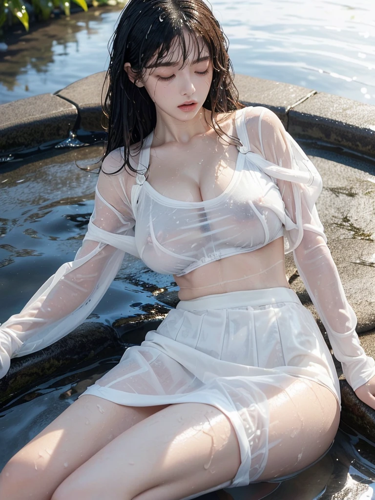 starry night,Natural posture,Beautiful woman, Beautiful womanの裸体,Perfect nude,Wet nudes,Soft nude ,((Prone)),(( flat line top with bare top made of pure white thin fabric that is wet and transparent)),(( EXPOSED UNDERBUST )),(( Short flare skirt with wet and transparent pure white thin fabric )),((ランダムカラーの wet hair  )),(( wet hair  :1.5)),Big Breasts, ((美しいBig Breasts)),(( EXPOSED UNDERBUST :1.5)),BEAUTIFULLY ROUND BIG ASS   ,((BEAUTIFULLY ROUND BIG ASS  を披露しましょう)),(( wet skin :1.5)),((Wet and transparent pure white thin fabric texture :1.5)),((Skin is transparent)),(( bend your knees and spread your legs)),((Sleep by the water))