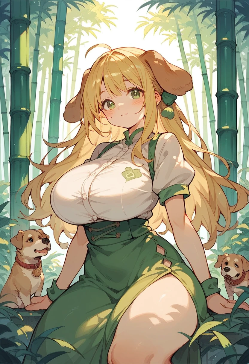 Female dog, big puffy breasts, bamboo, tsandori, blonde