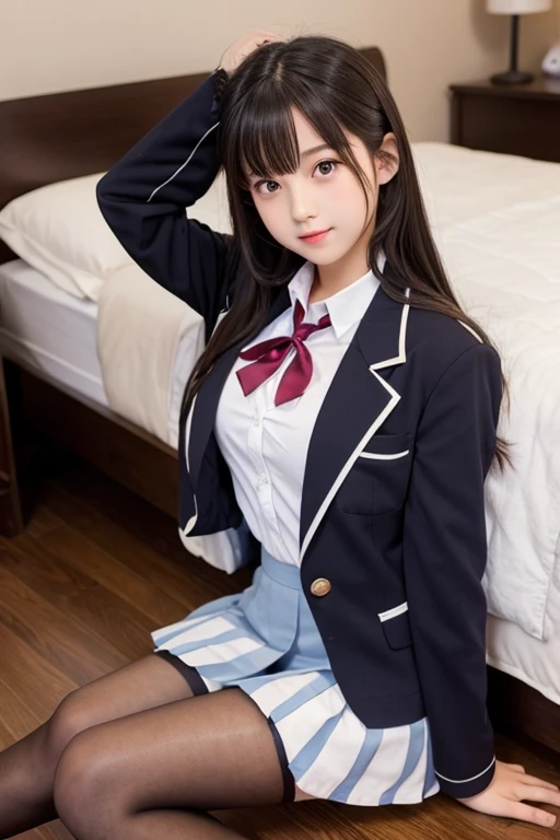 (8k, Raw photo, highest quality, masterpiece:1.2), masterpiece, highest quality, figure, Very detailed, Fine details, High resolution, 8k,wallpaper, Perfect dynamic composition,(Detailed high quality, Realistic depiction of eyes:1.3), ((2 girls, 2 high school girls)), The background is a room in a luxury hotel、 uniform、blazer 、Super Short Check Uniform Skirt、Navy blue knee-high socks、garter belt、huge 、Disheveled uniform, Play with each other,Touching each other's bodies,Touching the body of the girl next door, Short Bob Hair, Black hair color, hugeな胸, Big Natural Color Lip, Bold sexy pose, (Perfect figure), Crying a little、Cold Stare, Beautiful Makeup,Glitter makeup,The cutest 18 year old, Beautiful feet, Gravure idol pose, Voluptuous thighs、Flip up the skirt