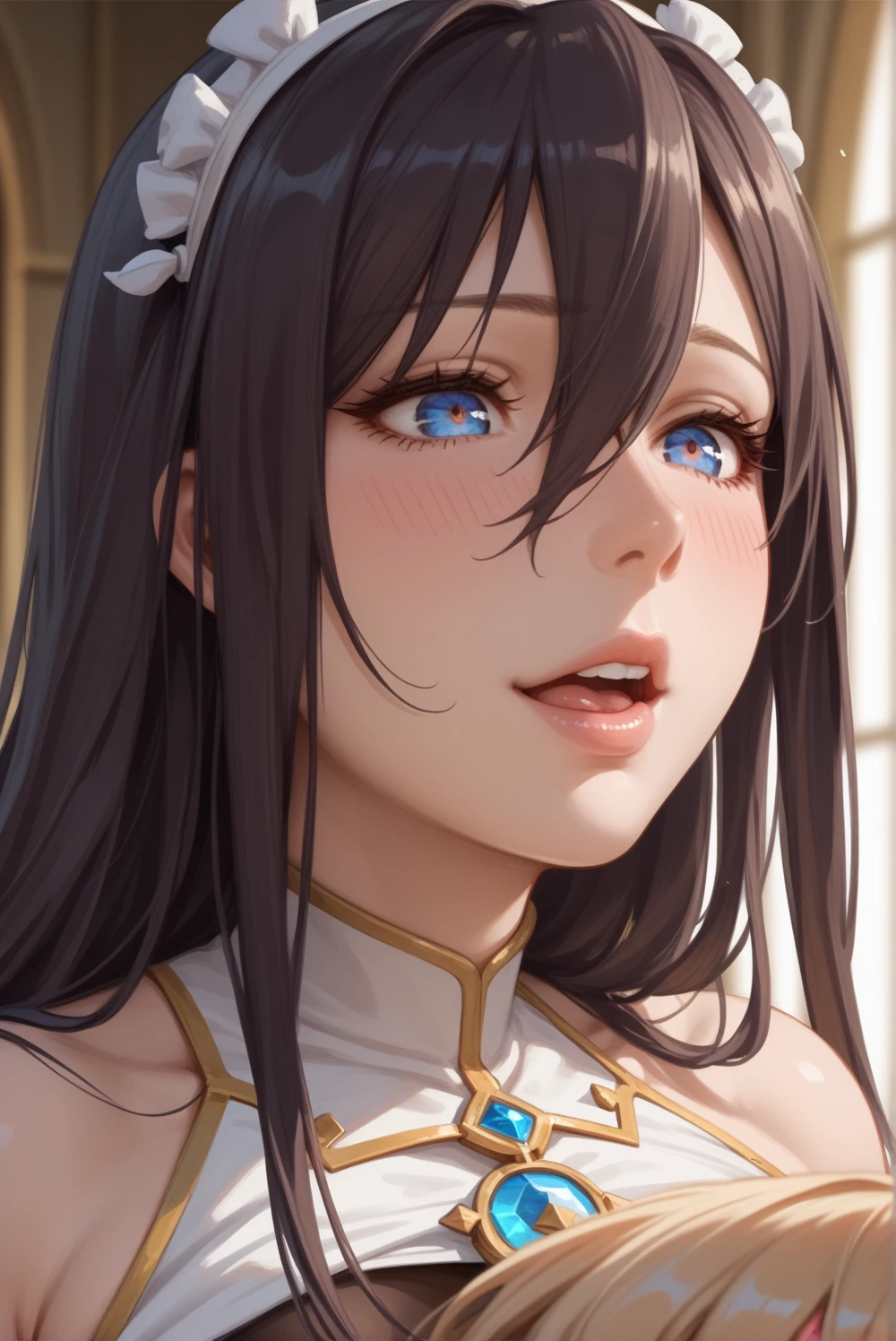 Anime girl,close-up shot,Albedo,Ryza,forcus shrinking girl,bdsm,yuri,cunnilings,((size difference)),(((huge girl and shrinking girl,big domninate girl small submissive girl,))),females only,latex suits,gigantic busty,glamorous,room,