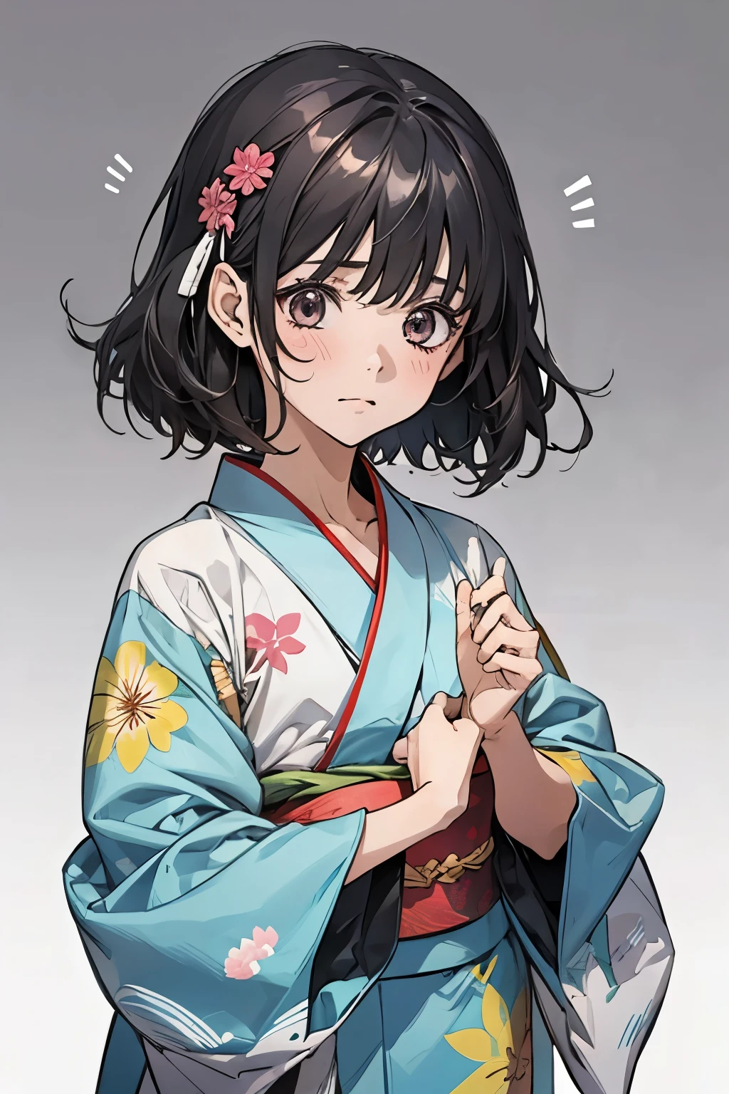  girl、yukata、8歳の girl、（White background）、Summer Festival、Embarrassed expression