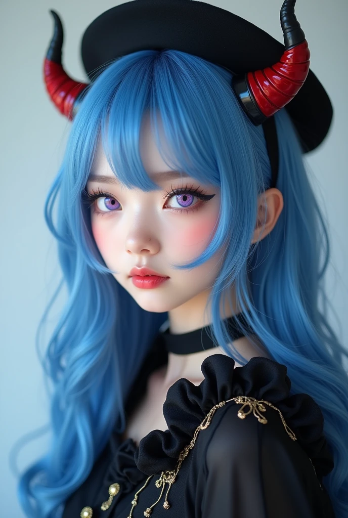ulzzang-6500-v1.1, 1girl, high resolution, photorealistic, depth of field, spiral pink horns, green hair, small eyes, forest background, bokeh, side lighting, beauty marks, upper half torso, blush, looking at viewer, orange lips, light blue eyes, side swept hair, realistic skin, realistic hair, flowing hair, (details:2), necklace, wide angle, mouth open, fantasy dress