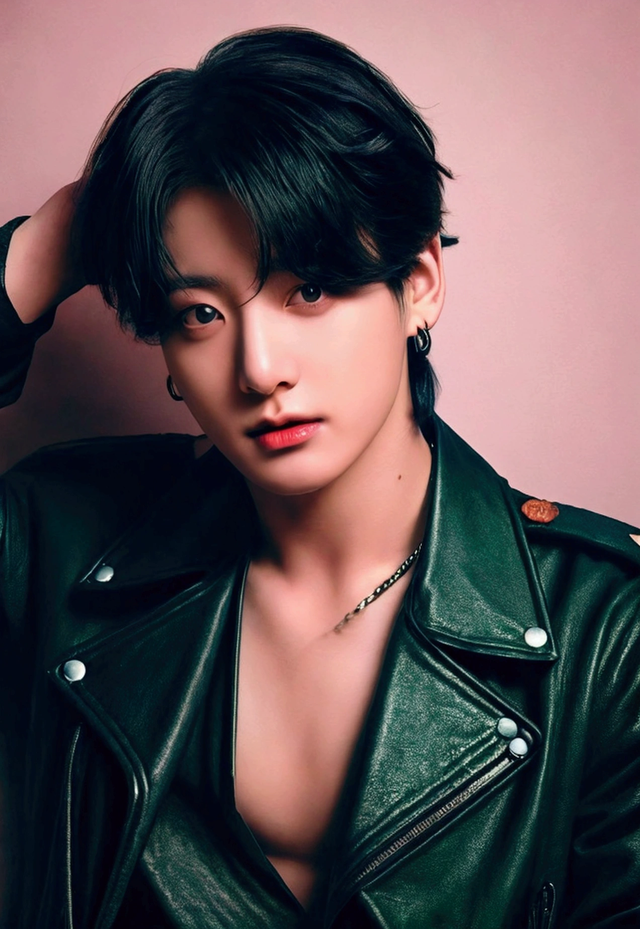 full shot, Military man  ,  black hair  ,  Korean Gothic boy ,  hime black haircut , hair blackbangs hair,  Gothic boy aesthetic ,  He has black hair with bangs ., Jeon Jungkook, DETAILED, , sui ishida with black hair, portrait de un niño,  a 20-year-old Gothic boy ,  White hairstyle with hime cut , Jungkook,  A handsome young man with fascinating eyes., DETAILED facial features,  long eyelashes , perfect skin, Warm smile,  brown hair, wearing military costume  , In an office room, 4k,  High resolution,  photorealistic , DETAILED,  hyperrealistic ,  vibrant colors ,  natural lighting ,  film composition ,portrait, Casual clothing, leather jackets, black clothes ,Tough boy, Military uniforms, green pants 





