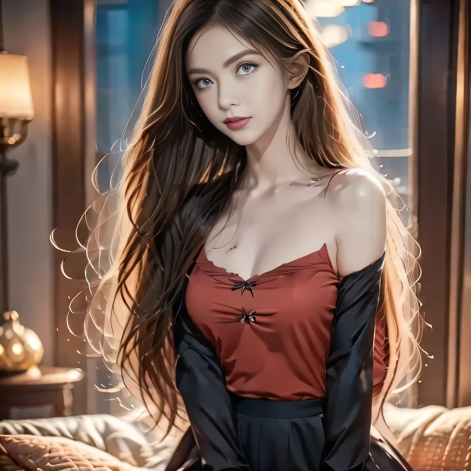  anime girl wearing a red shirt and black tie posing for a photo, author：The J, extremely detailed Artistic Germ, Toosaka Rin, Artistic Germ jsc,   artwork in guweiz  ,  Beautiful Digital Artwork , Artistic Germ. high detail, range murata and Artistic Germ, style Artistic Germ, ig model | Artistic Germ