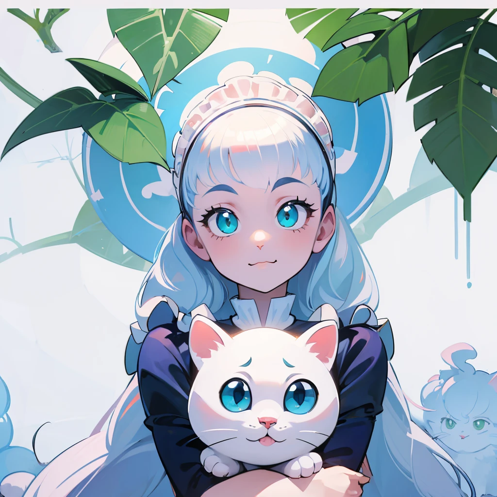 (Felicia:1.5),  blue hair , green eyes, Cat&#39;s tail,  happy ,  cute smile, Highlight Details, Big Breasts,  happy , (Inside an old train with a cat theme)  sitting at table ,  Drinking Coffee,Beastman、Cat&#39;s paw、Long stray hair、long hair、Curly hair, thick lip、Canine、 long lashes、 backlight 、Sparkling Eyes、Particles floating in the air、Glowing particles 、 Backlight 、   lens flare   、Stylish accessories、effect、