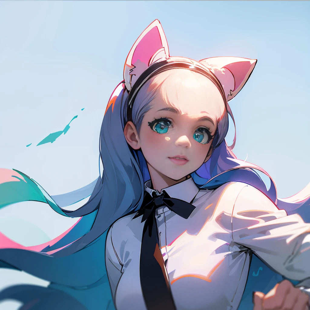 Best Quality、(Felicia:1.5),  blue hair , green eyes, Cat&#39;s tail,  happy ,  cute smile, Highlight Details, Big Breasts,  happy , (Inside an old train with a cat theme)  sitting at table ,  Drinking Coffee,Beastman、Cat&#39;s paw、Long stray hair、long hair、Curly hair, thick lip、Canine、 long lashes、 backlight 、Sparkling Eyes、Particles floating in the air、Glowing particles 、 Backlight 、   lens flare   、Stylish accessories、effect、 realistic texture、Fluffy fur、Stylish bangs、