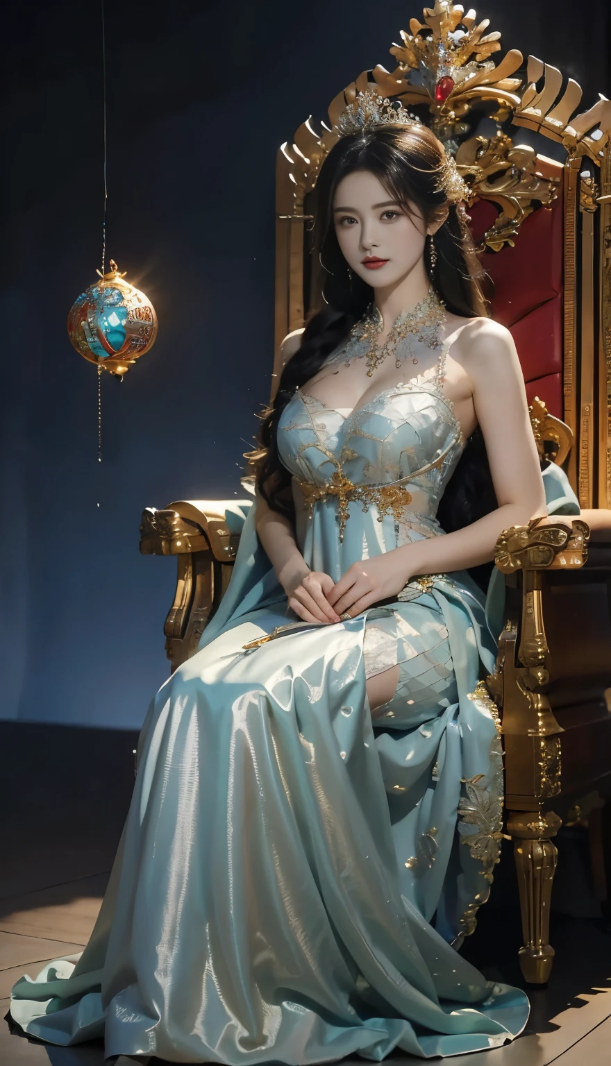 Etched illustration, Beautiful and sexy queen, (((Wearing a dragon scale dress , cover))), (((Micro T-string,   and lies on the throne))),Prestige and gorgeous， (Palace Background， Ultra HD Details，Ray Tracing)，The camera tilts slightly 