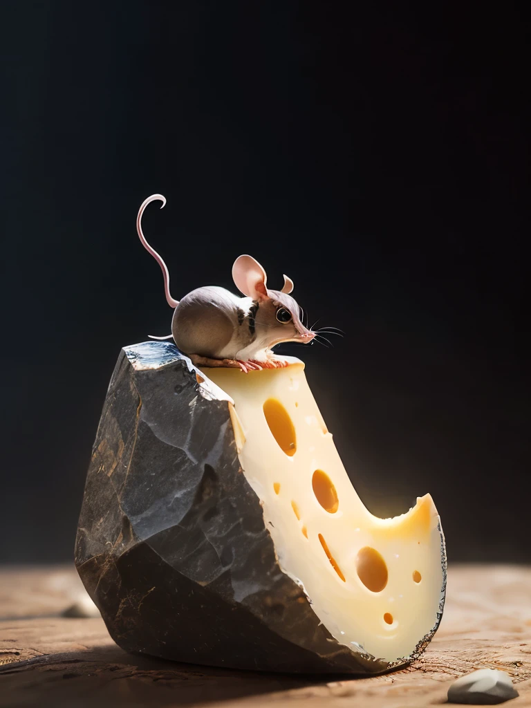 there is a mouse that is sitting inside of a piece of cheese, anthropomorphic cheese wedge, stanley mouse, anthropomorphic mouse, mouse, mouse face, dino mouse, stone art, rock painting, spotted ultra realistic, profile pic, mouse head, 5d, 5 d, r / paintedminis, rock art, & even a little mouse