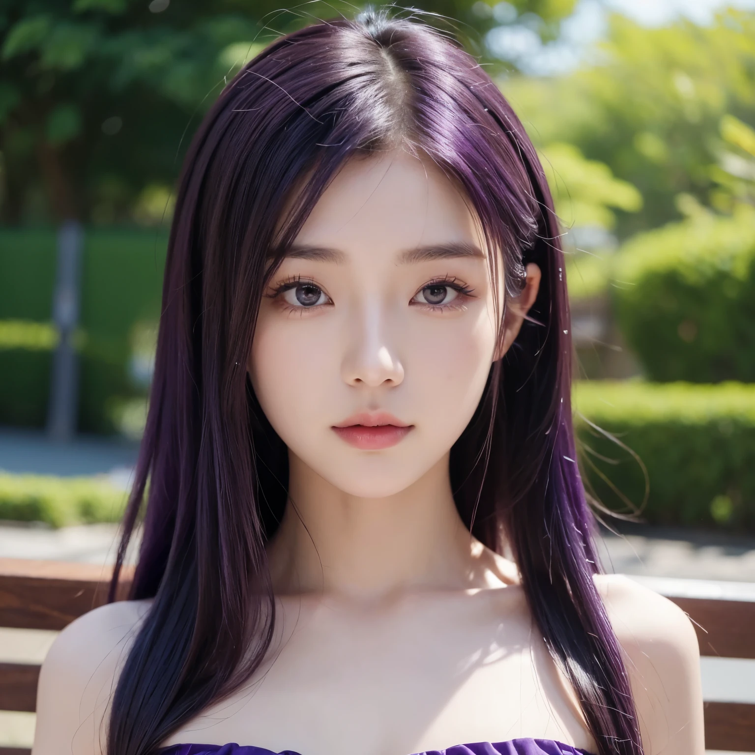 high resolution , masterpiece ,Zakura Magiri,, purple hair, alone , 1 Girl,external, Detailed Background , meticulous eyes ,