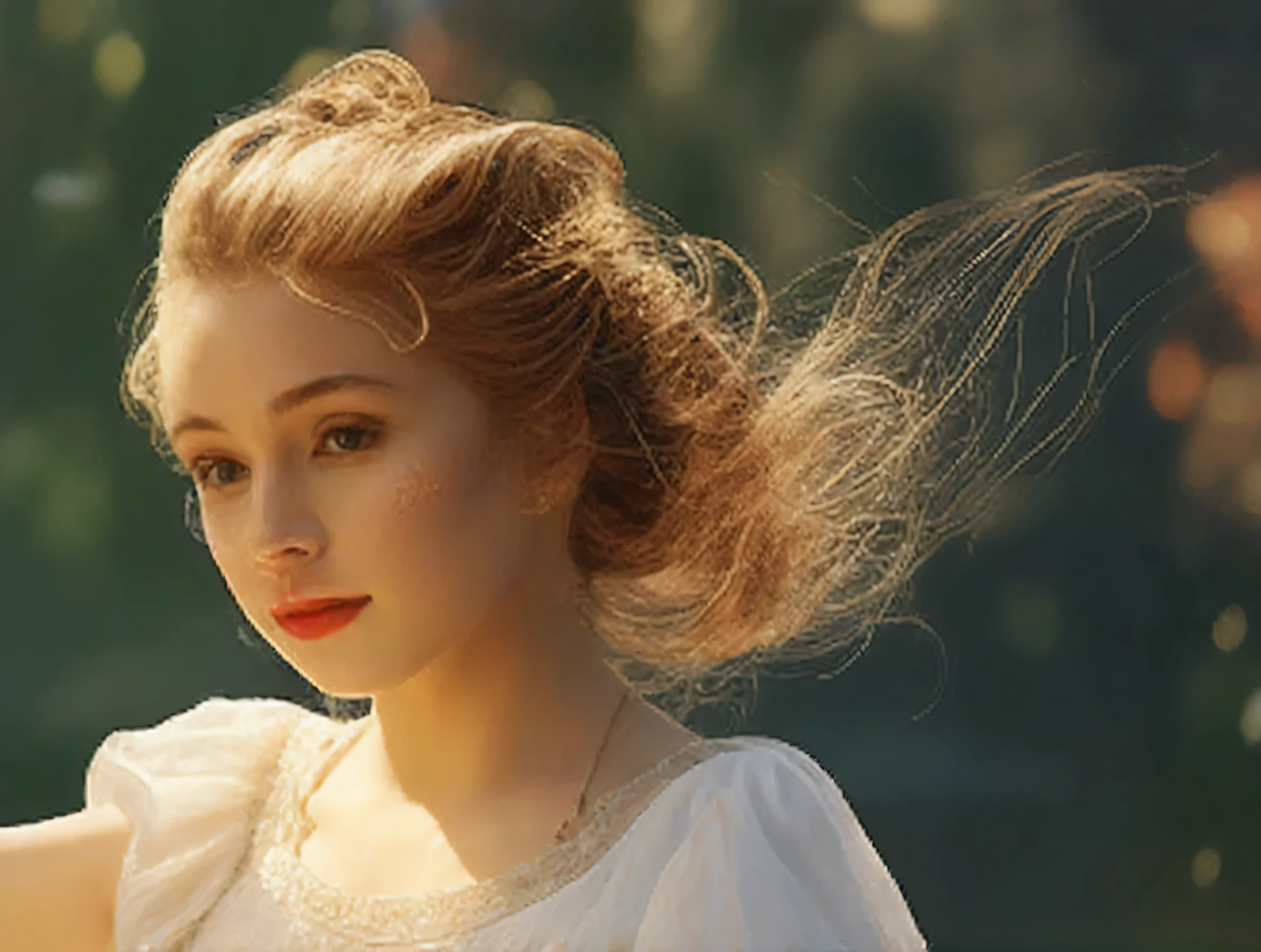 there is a woman with a white dress and a red lipstick, photorealistic disney, highly detailed vfx portrait of, a stunning young ethereal figure, highly detailed vfx portrait, soft portrait shot 8 k, disney photo realistic, ethereal beauty, ethereal hair, inspired by Pierre Auguste Cot, 4k hd. snow white hair, beautiful maiden, fantasy style 8 k octane render