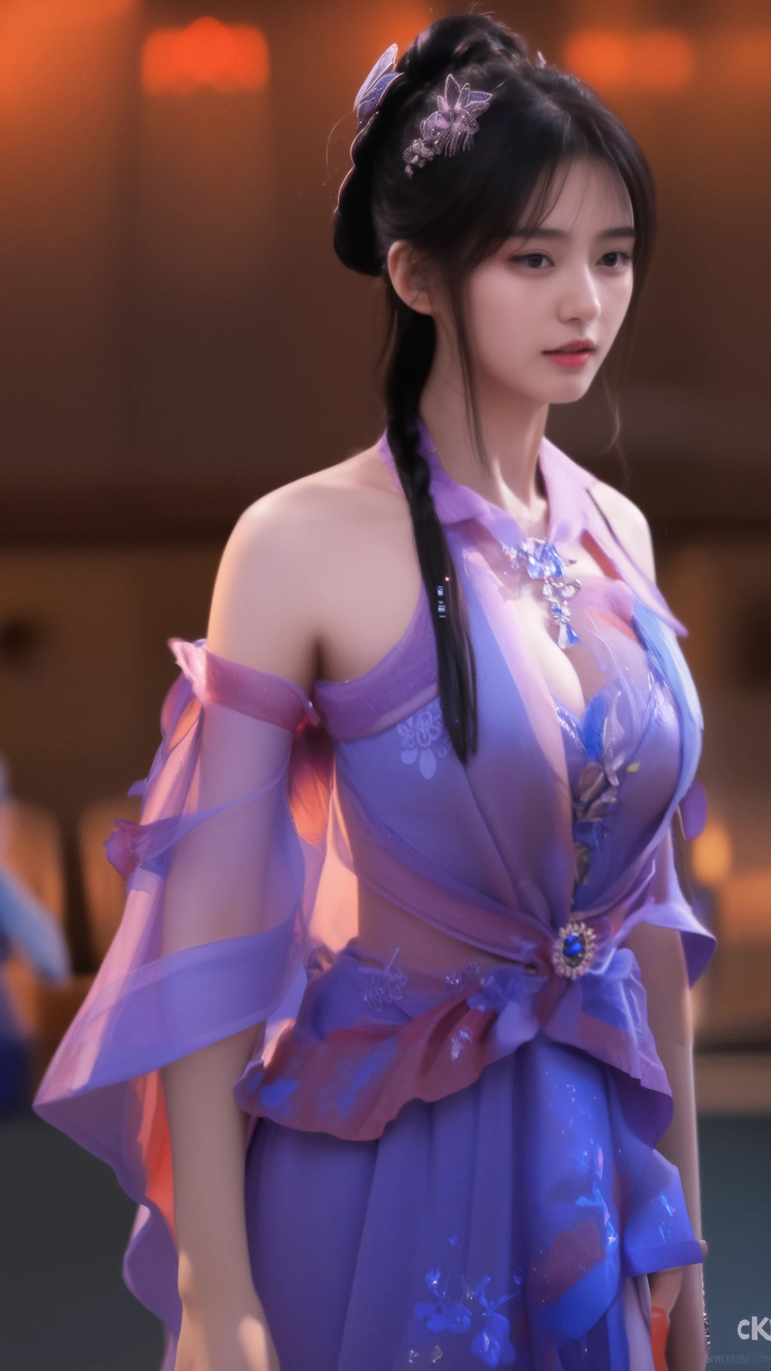 ((full body shot)) photo of beautiful chinese concubine in hanfu, with a brilliant, impossible striking headpiece, dramatic studio lighting, (((iridecent))),(((holographic))), mirrors, trending on ArtStation, CGSociety, Intricate, High Detail, Sharp focus, dramatic, photorealistic painting art by greg Rutkowski, chinese ancient city background