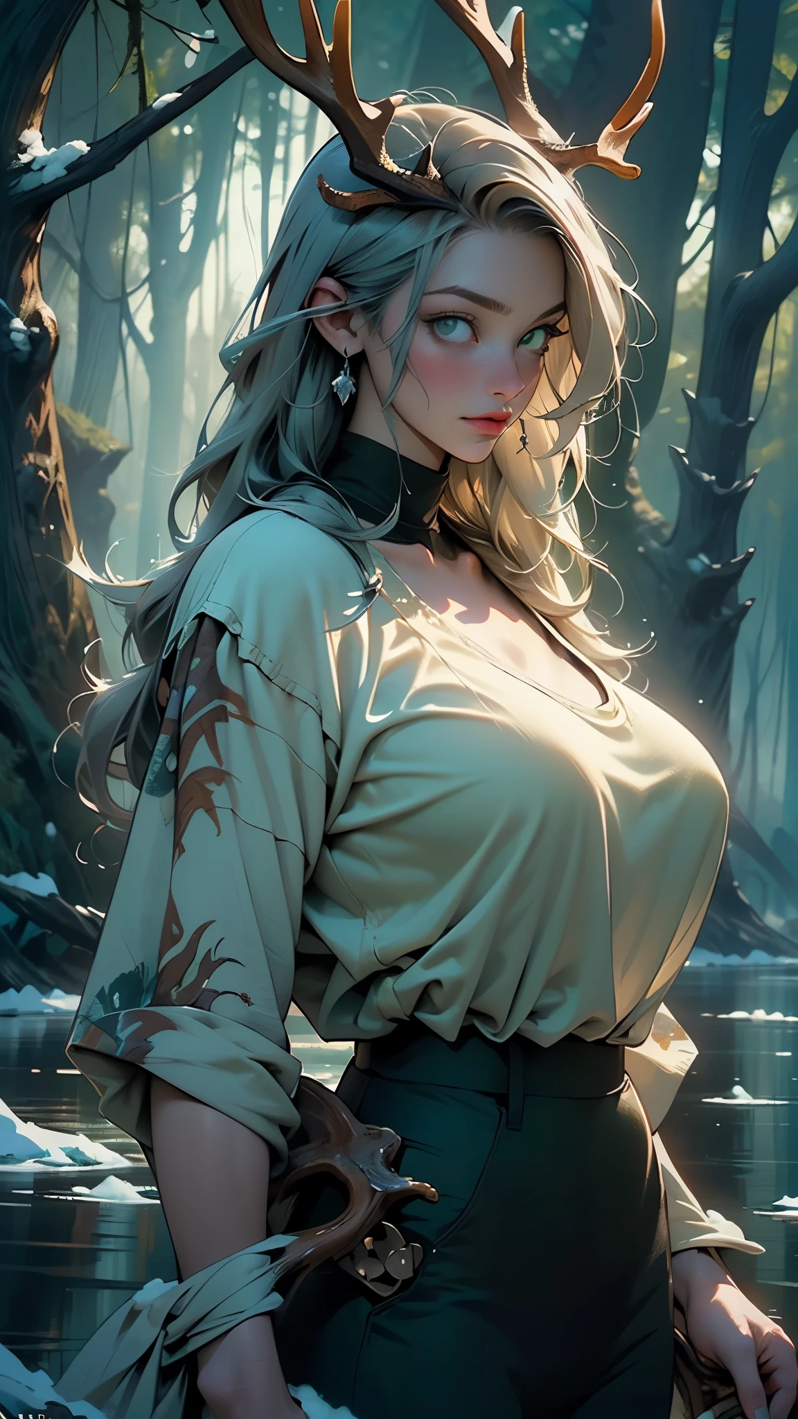 (a beautiful and realistic depiction of a) Young girl(model figure)(resembling Cirilla from The Witcher 3) lying on the ground, next to a swamp. Her clothes are heavily torn, revealing all of her charms. In the background, a monstrous creature emerges from the swamp. The artwork is of (the best quality, 4k, 8k, highres, masterpiece:1.2) and is (ultra-detailed, ultra-realistic, photo-realistic:1.37). The art style is a combination of (detailed portraits, fantasy, dark fantasy). The color palette is dominated by earthy tones, with a hint of eerie green in the swamp. The lighting accentuates the girl's figure, casting dramatic shadows and highlighting her beauty.
