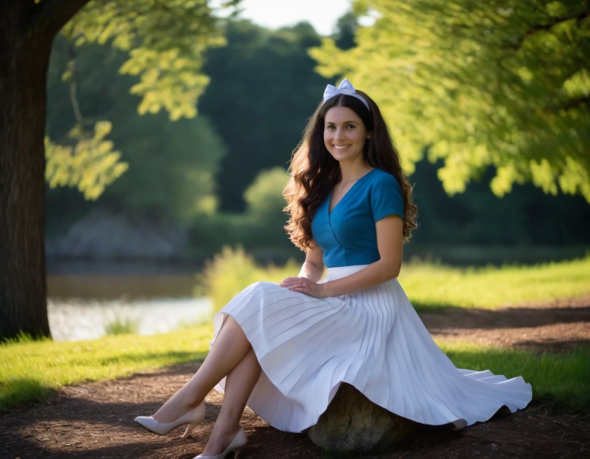 A 35mm photo of a mature, demure, shy, gentle, loving, comforting, smiling, Compassionate, kind, empathic, graceful, motherly, long haired, beautiful and attractive woman, sitting while lustfully gazing at you and seductively lifting her skirt, flirtatiously inviting you to come under her skirt, wearing her (long pleated full circle skirt), uniform jacket and (woman's low heel office shoes), girly headband, (pronounced (feminine) features), (very large breasts with hard nipples), (very windy), skirt is flowing wildly in the wind, (pronounced (girly) features), (windy), epic composition, highly detailed attributes, highly detailed atmosphere, sci-fi, space station, empathy, compassion, romance, fine details, ffacedetailxl