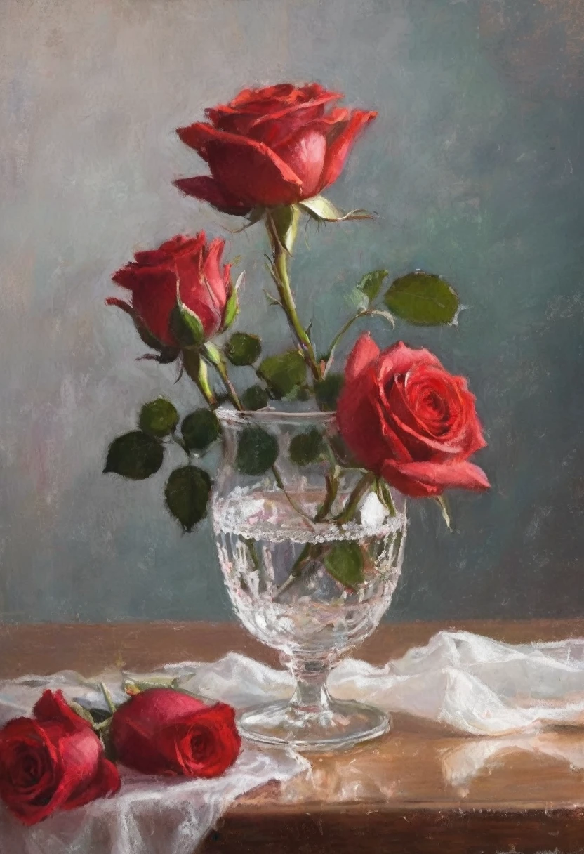 [best quality,ultra-detailed],(expensive,exquisite:1.1),(realistic,photorealistic:1.37),beautiful detailed red rose,cut crystal vase,soft lighting,gentle shadows,vibrant colors,delicate petals,fine details,subtle reflections,high contrast,shimmering glass,crisp edges,artistic composition,studio lighting,gorgeous centerpiece,romantic atmosphere