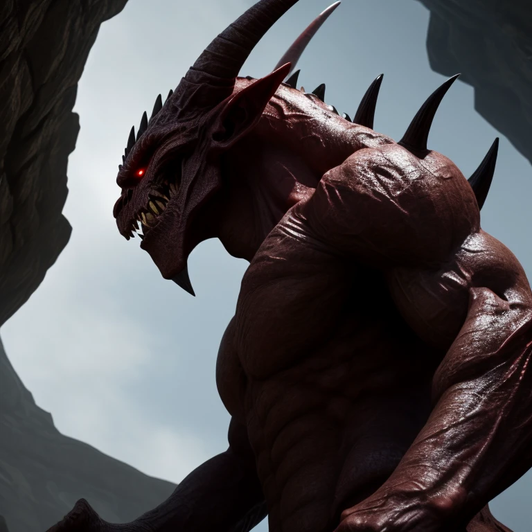 Pathfinder, demon, low-angle shot, semi-side view, best quality, correct anatomy, cinematic