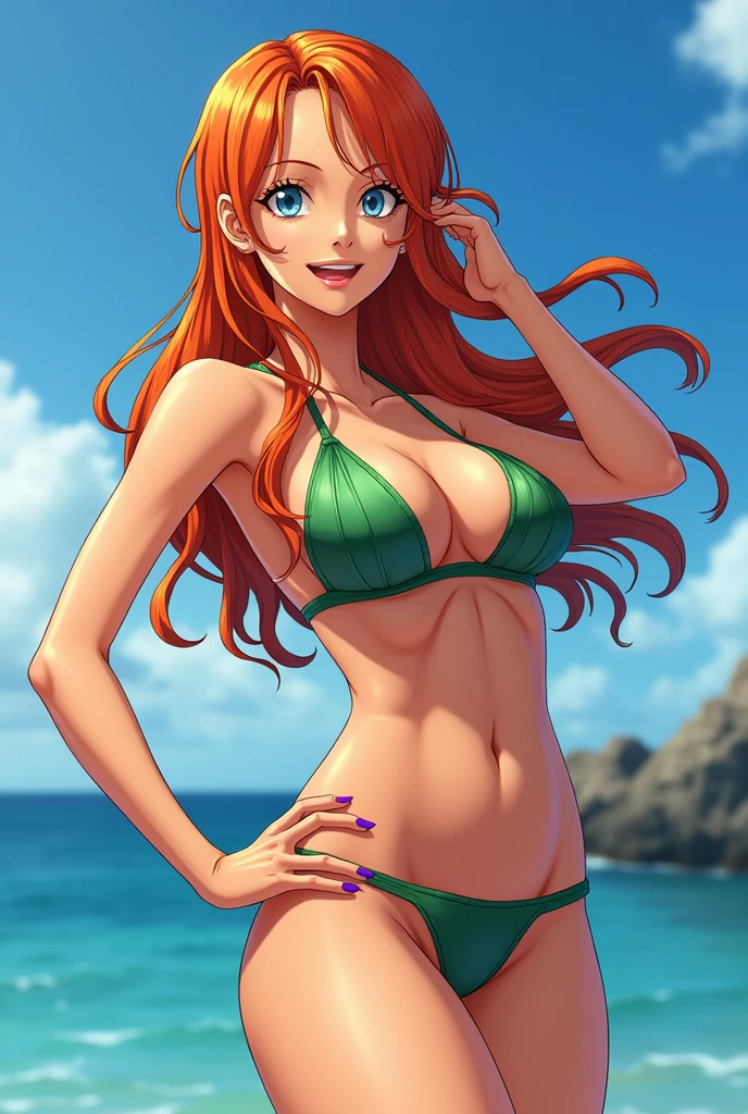 Nami from one piece naked without a bra so you can see her tits