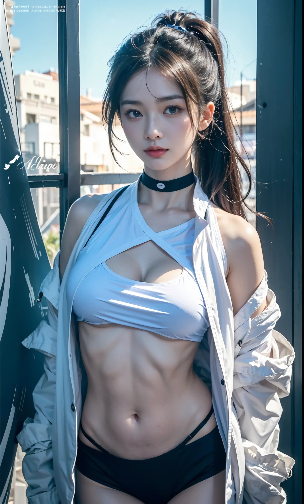 (highest quality, 8k, 32k, masterpiece, Browsing Caution),Cute Girl Pictures, Big Breasts, Detailed blast furnace in background, ((One girl、alone)), Realistic Skin, ((Tifa_Lockhart)), (Captivating smile:1.3), (((Leather mini skirt:1.3))), Cowboy Shot, (((Hanging, Tank top, Black-haired, Hair length, Elbow Handbags))), ((Beautiful and detailed red eyes)), (Beautiful highlights for red eyes)), Facial Light, belly button, High exposure, Exposed abdomen. rib, Abdominal muscles, (Huge breasts:1.5), Dynamic pose, Dynamic Angle, Slightly parted lips,(((Showing panties))),(((White panties))), (((View Viewer))), ((From below:1.5))