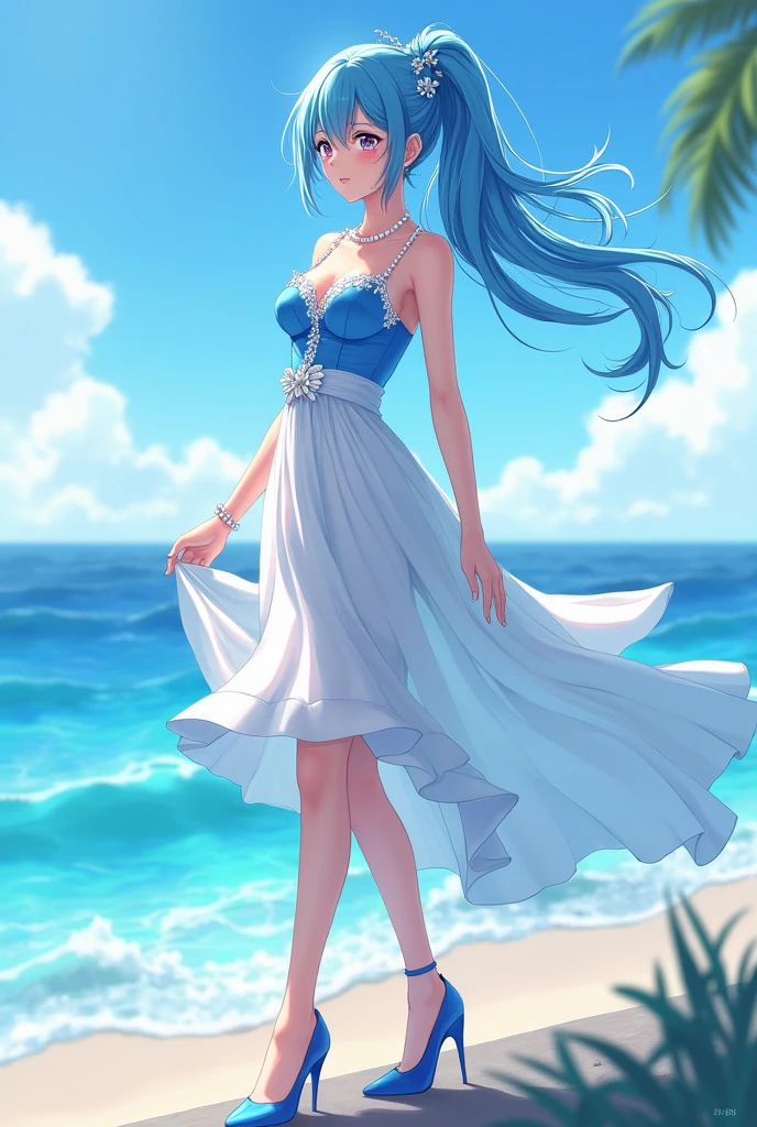 1girl,Beautiful,Magic Style,best quality,masterpiece,(rainbow-candy:0.8),(Half-body:1.3),Ocean,Cool Tone,low saturation,