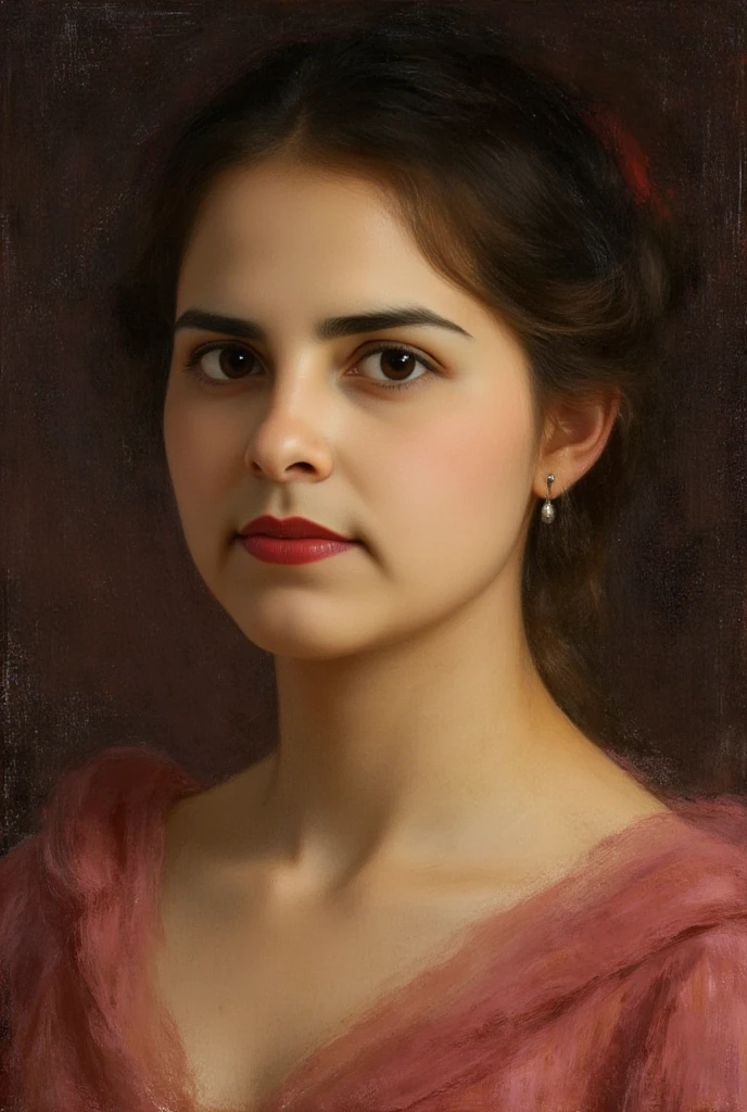 oil painting portrait rendered in a loose, impressionistic style with thick, expressive brush strokes, a woman looking to the viewer with lust