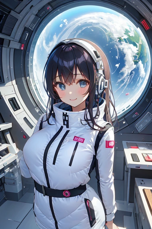 masterpiece, Best Quality, very detailed, 8K Portrait, Japanese Android Girl, plump, floating in zero gravity, dynamic floating pose with hands elegantly crossed behind back, masterpiece:1.2, (best quality), (highly detailed:1.3), (portrait shot):5, (4girls):20, group shot, (pink astrovest):50, (blue astrovest):50, medium wide shot, enjoy, smile, upper body, (shiny astrovest), (futuristic down vest), headphone, (black tights), (black long sleeves):2, black belts, smartwatch:3, smiles, (black long hair):2, beautiful big eyes, japanese idol girl, looking at viewer, 22 years old,

(luxurious futuristic space hotel room):1.4, (minimalist white interior design):1.3, (floor-to-ceiling curved windows):1.4, (Earth visible through window):1.3, (space and stars visible):1.2, (floating holographic displays):1.1, (ambient LED lighting):1.2, (chrome and white furniture):1.2, (modern art installations):1.1, (anti-gravity decorative elements):1.1, (sleek white walls):1.2, (panoramic space view):1.3, (clean sophisticated atmosphere):1.2, indoors, commemorative photo setting --aspect 9:16