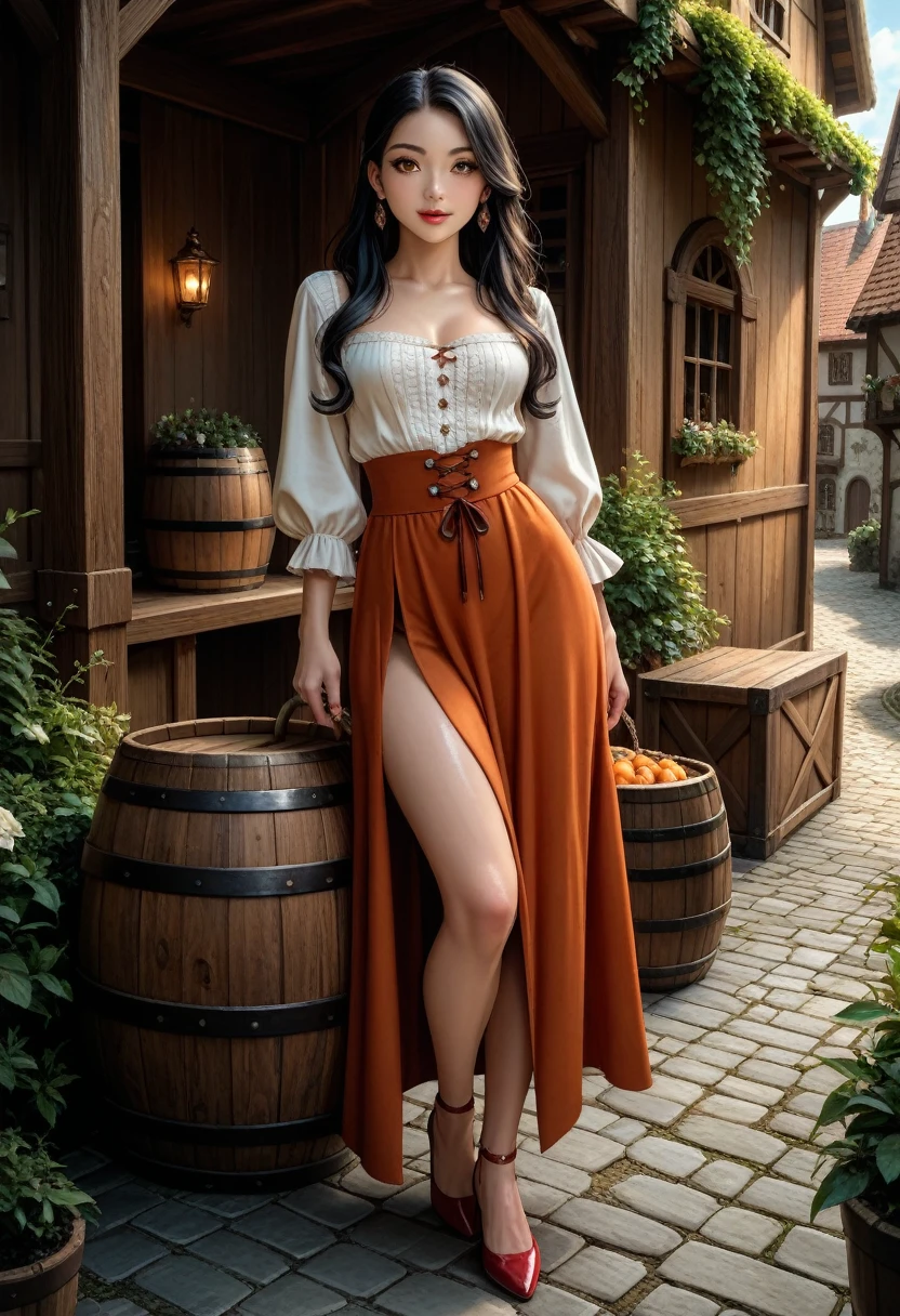 score_9, score_8_up, score_7_up, score_6_up, source_anime, masterpiece, newest, highly detailed,  skinny girl long legs skinny legs skinny hips girl  ((with long black hair straight to the waist)), with brown eyes, ((( is hiding behind a wooden barrel ))  in a 19th century medieval town in the center of the town  ((the whole city is on fire ))) )) shiny skin, (masterpiece), ( High resolution), ( original), (Крайне детальные CG Unity 8K обои), (((polished finish.))) ((polished finish.)) (((polished texture))) (((art texture)) ((best anatomy)) (((polished finish)))