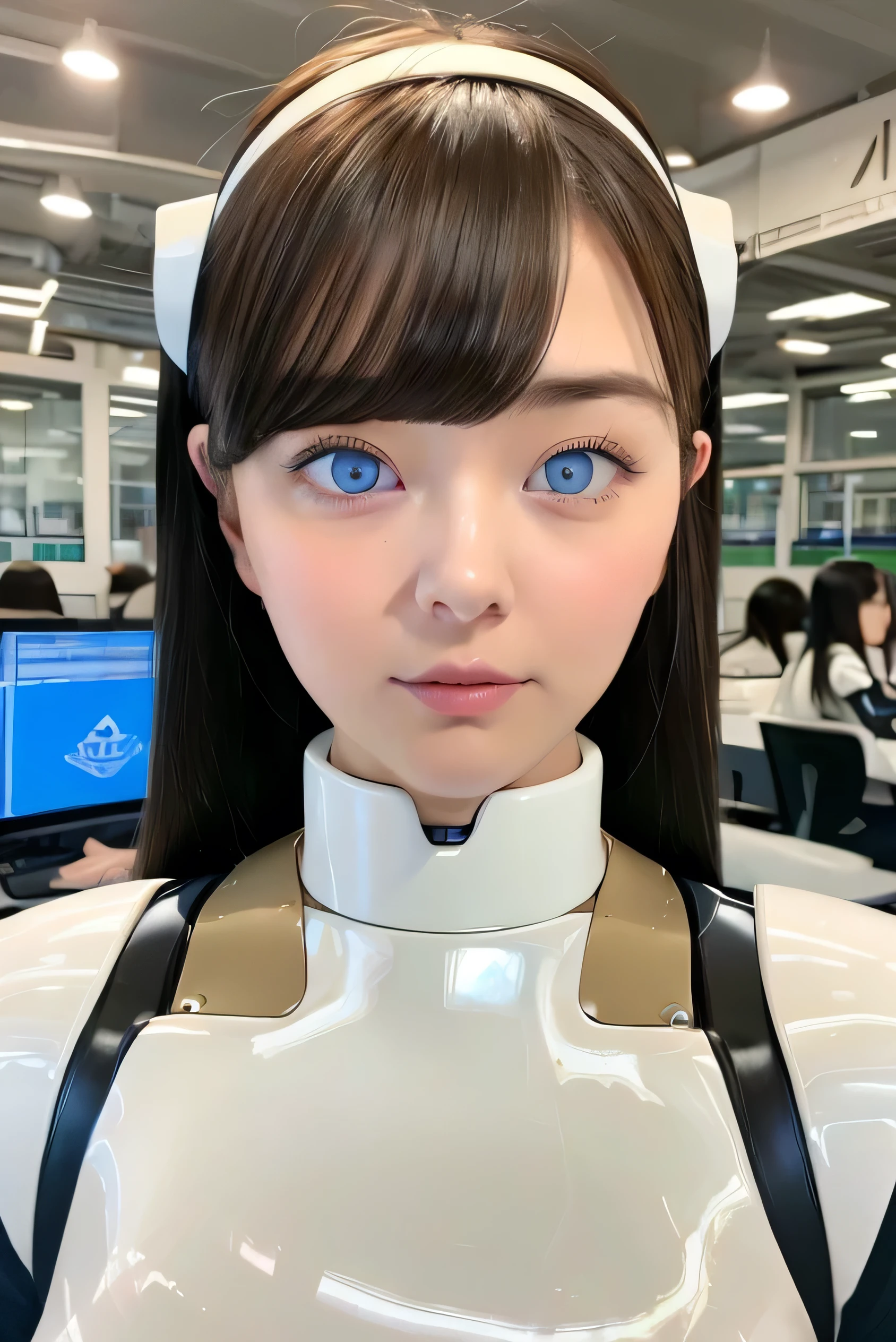 (white tight body suit, masterpiece, best quality:1.3), cute, futuristic, cyber, small girl, standing, full body, facelight, looking at viewer, white long hair, dark space, particle, thighs, highres, dutch angle, ultra detailed, finely detail face, detailed face and eyes, sharp pupils, realistic pupils