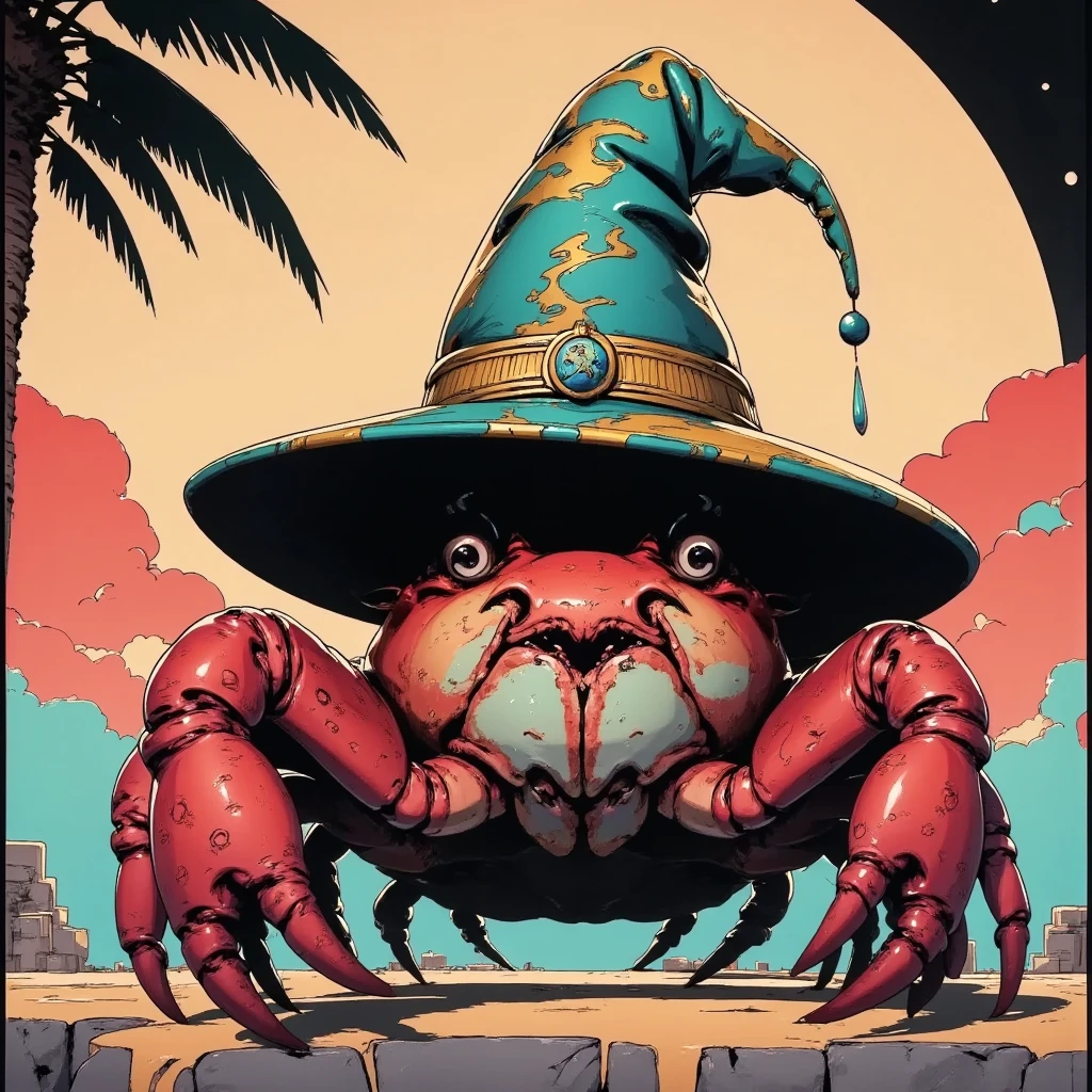 Retro Style, crab with a wizard hat