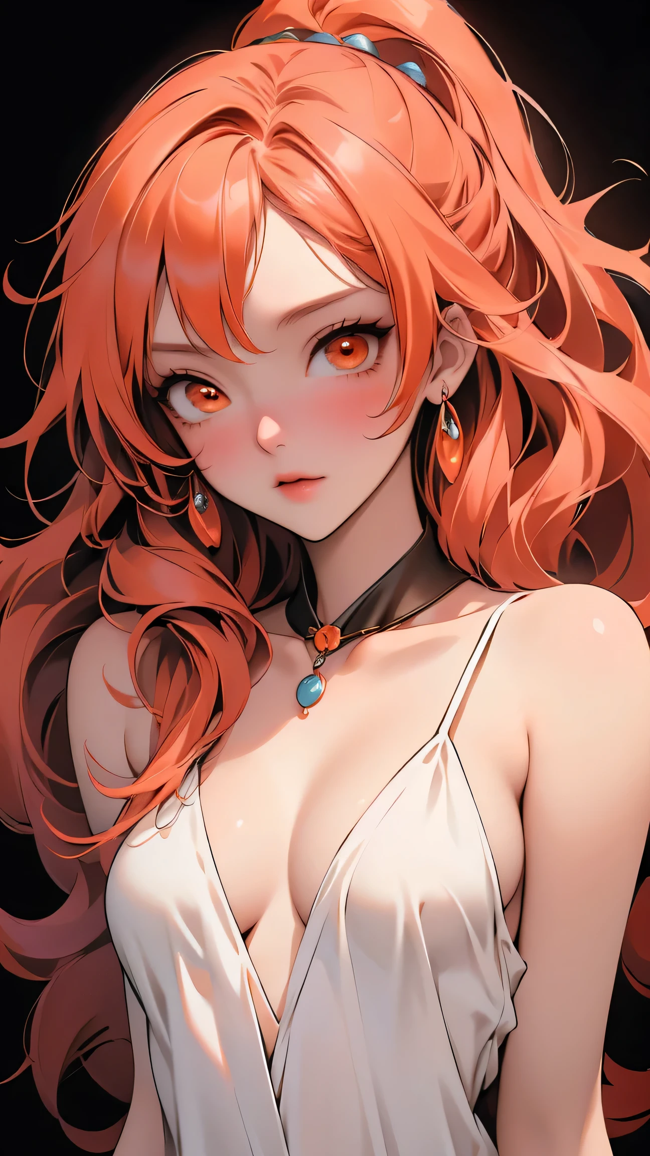 (((masterpiece))), (((Highest quality: 1.4))), ((Super Detail: 1.4)), Nami, Orange Hair, Highly detailed facial features, Expressive Face, Detailed Texture, Volumetric, Warm shades beneath her skin, Ultra-high resolution