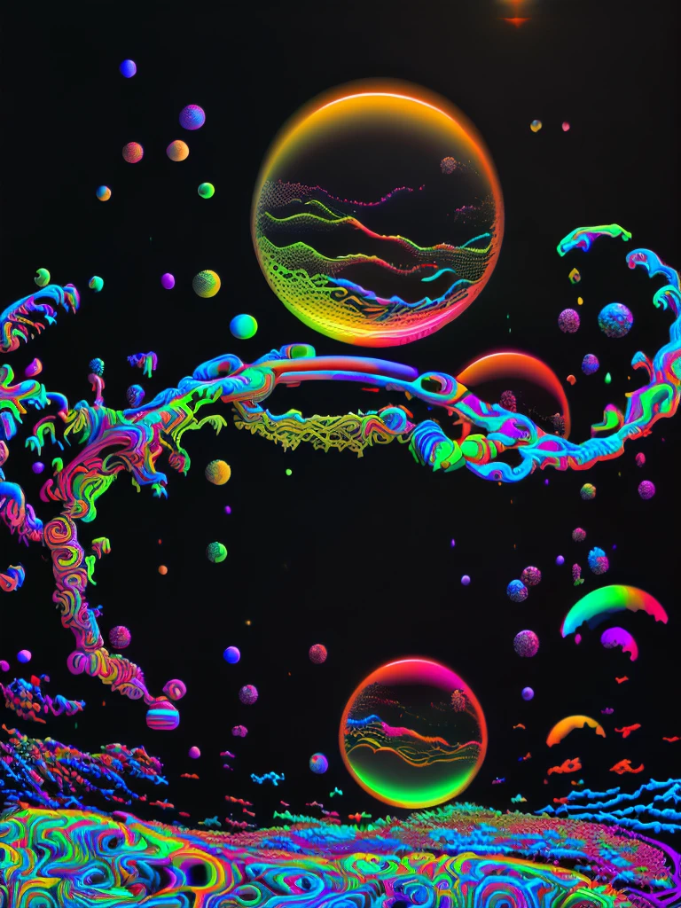 An image of light emerging from colors in a psychedelic dream, shimmering glass morphing out of colors, trippy vibrant colors, perfectly formed beautiful reflective bubbles, attention to detail on the bubbles and spheres, beautiful psychedelic digital art, pixel art, trippy colors, 4d mandelbulb psychedelics, glass like psychedelic landscape, intricate rainbow environment, psychedelic underwater brightness, neon colors, bright fluorescent colors, psychedelic trip, fluorescent psychedelic aesthetic, psychedelic vibrant colors, bright psychedelic neon colors, paint splattered backgrounds,swirling spirals and vortex, bright vibrant colors popping out from 3d glass spheres, Pixel Assets, Portrait photography, surrealism, Photorealistic, Hyperdetailed, Glass Morphism, Digital Art, Sparkle, Optical Illusion, Glowing Light, Reflection Light, Overexposure, Backlighting, Depth Of Field, Rotational Symmetry, UHD, High Details, High Quality, Super Detailed, Best Quality, Award Winning, Masterpiece