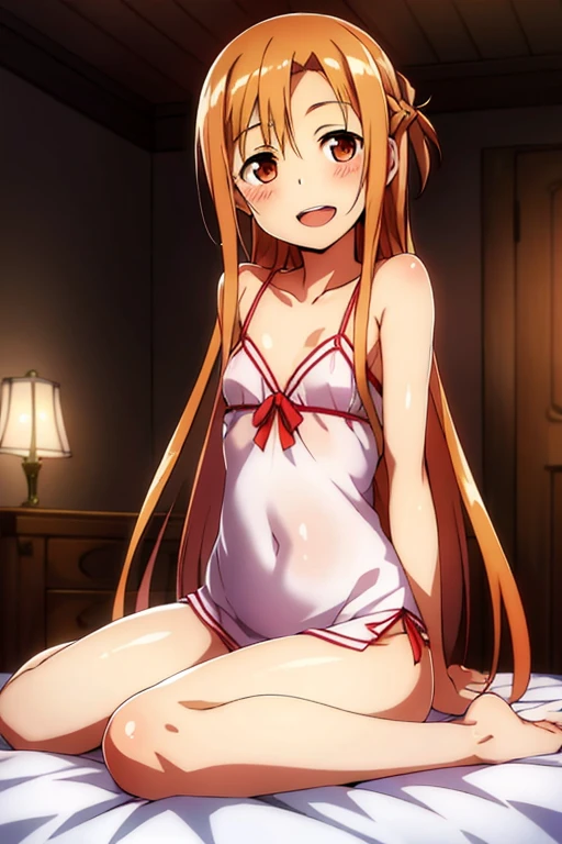 ((Highest quality)), ((masterpiece)), (be familiar with), Perfect Face, indoor, Bedroom, Watching the audience,
One woman, Yuuki Asuna,
Open Mouth, Ecstatic expression, blush, smile,
Small breasts, Flat Chest, , , child, Girl,
Long Hair, Long Hair,
Fully nude, Nipples exposed, Sex with a man with a big dick, 膣内ejaculation, Semen is taken, Insert a into your, Sex in the missionary position, , Leg spread,