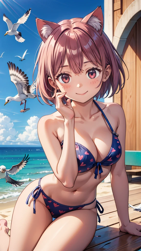 (1boy and 1girl having sex:1.2), cum in pussy, doggystyle, sex from behind, leaning forward, from front, POV, BREAK aakana, short hair, white bikini, (nipples out:0.7), (small breasts), grab own breast, smile, BREAK detailed background, beach, (parasol:0.8), sun, outdoor, BREAK (best quality, masterpiece, UHD, ultra detailed), (beautiful face, shiny skin), (detailed eyes), (perfect anatomy), (professional lighting)
