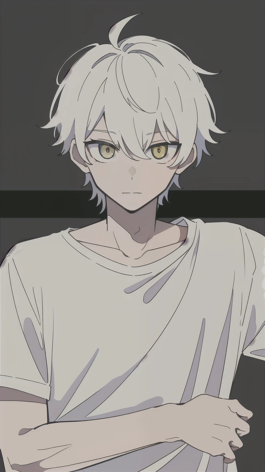 masterpiece, best quality, high quality, 1boy, solo, male focus, looking at viewer, upper body, closed mouth, (tshirt), gabimaru, white hair, yellow eyes,