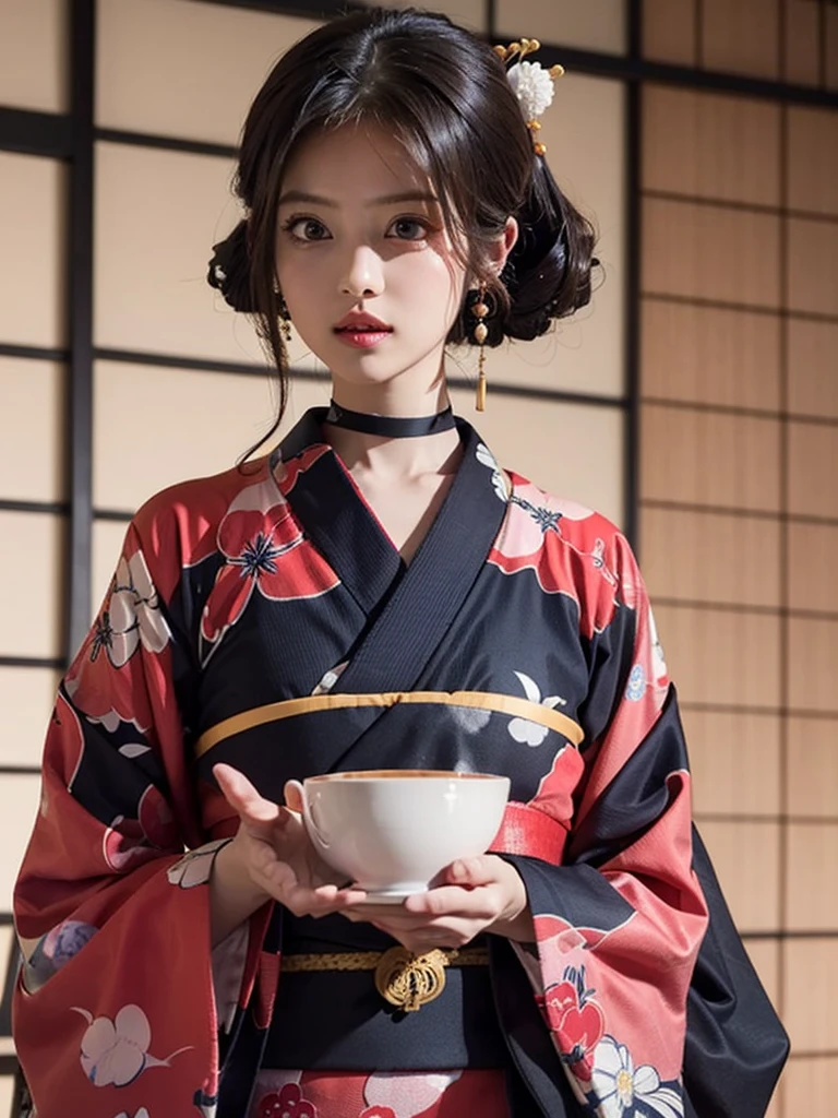 dark geisha, mysterious having a tea
