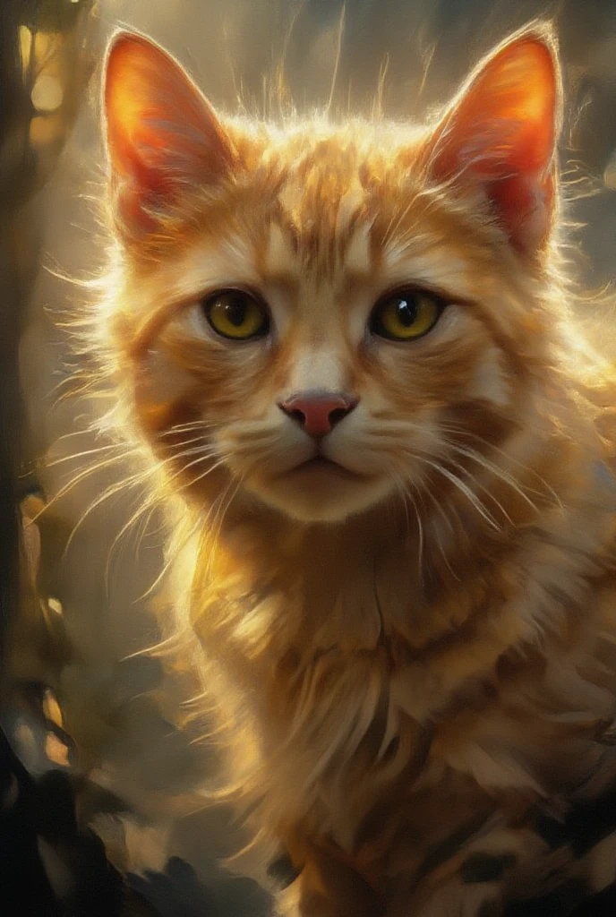 Close up portrait of a Orange cat, impressionism style. 