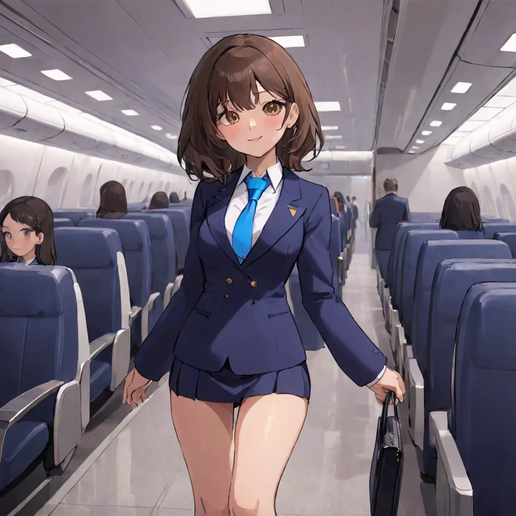 {{Mature female, caucasian}}, looking at viewer, hazel eyes, extremely detailed, medium breasts, brown hair, airport, flight attendant, uniform, blue blazer, blue necktie, blue skirt, medium skirt, pencil skirt, blue high heels, happy, best quality, high quality, extremely detailed anime screencap, {{{{crowded, multiple girls, thousands of sisters, millions of sisters,billions of sisters, clone, doppelganger, matching outfit, matching hairstyle}}}}, full body