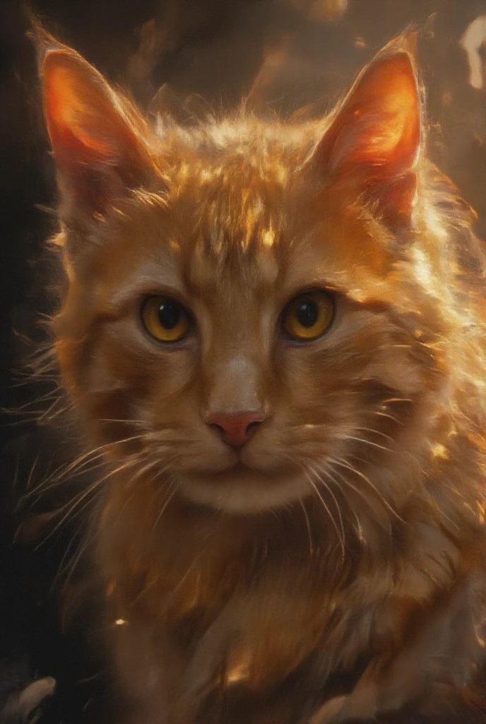 Close up portrait of a Orange cat, impressionism style. 