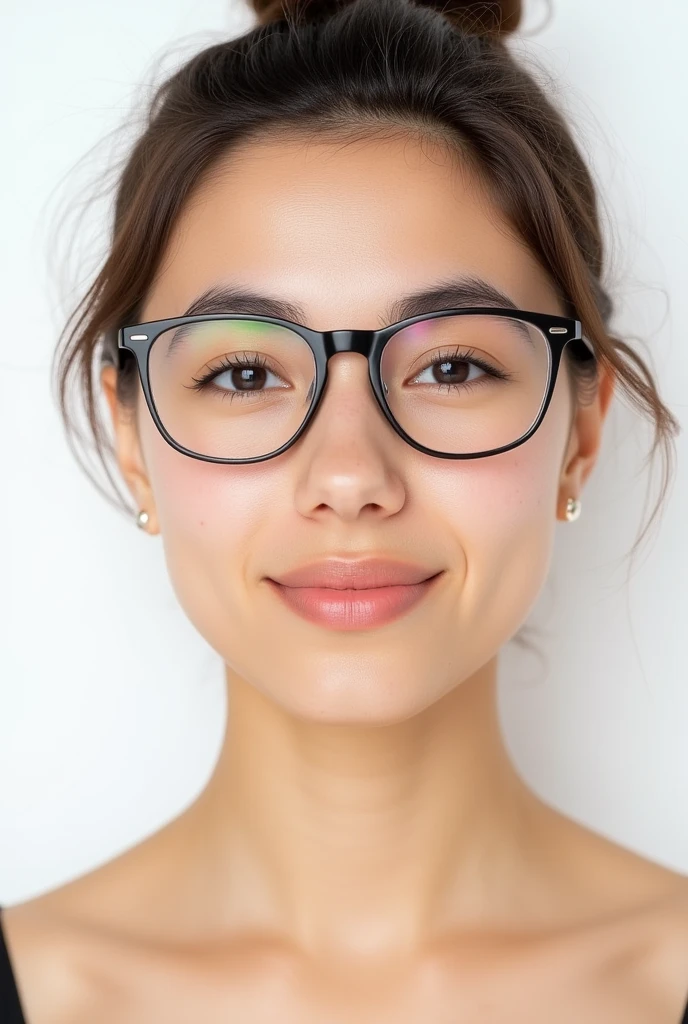 glasses,hfsuzy,A photo-realistic portrait of a young woman with clear, beautiful skin and no makeup, set against a white background, professional camera quality, perfect for skincare product advertising .,hfamencolor,hfsportshortpants
